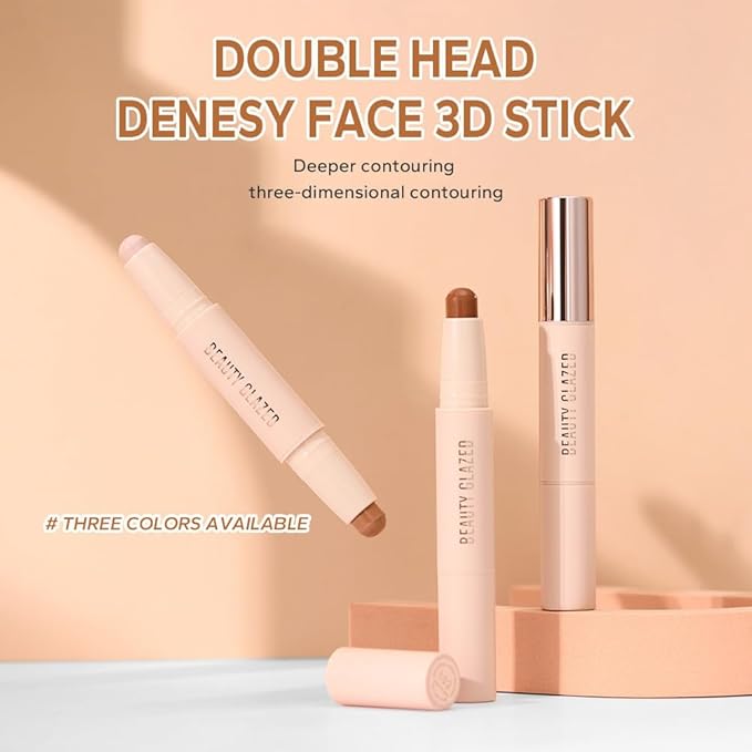 Double head contour stick, Highlight & Contour Bronzer Stick, durable and waterproof contour stick set, facial makeup contour face cream(01#Bronzer contour and glow sticks) 