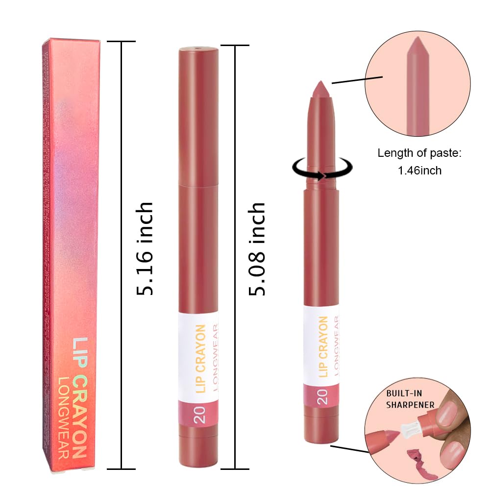 BINGBRUSH Lip Crayons Matte Longwear Lipstick Pack Set,Moisture Smooth Lipliner With Built-in Sharpener Ultimate Lip Crayon for Makeup- Waterproof Velvet Lipgloss Lip Stain(20#light coral)