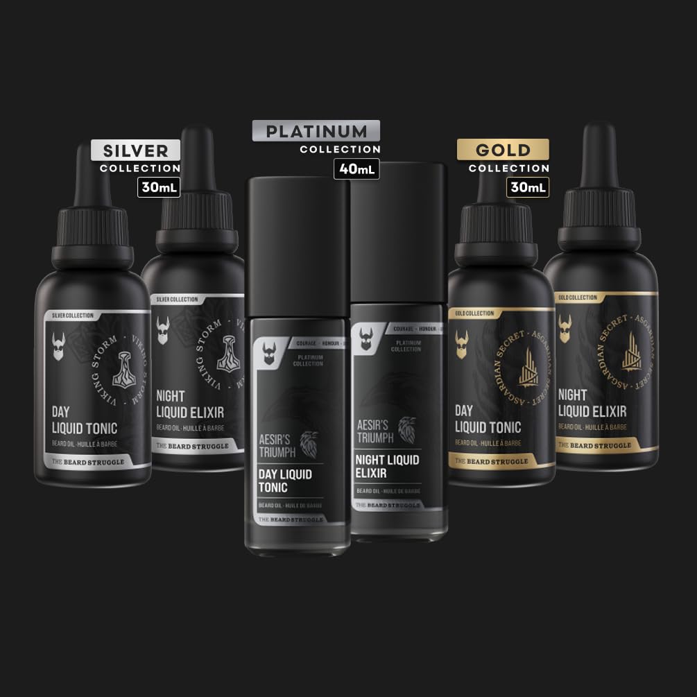 The Beard Struggle Tonic + Elixir Beard Oil Bundle - Platinum Collection - Grooming Beard Oil - Softens, Moisturizers, and Strengthens Beard Growth - Pack of 2, Surtr's Fury
