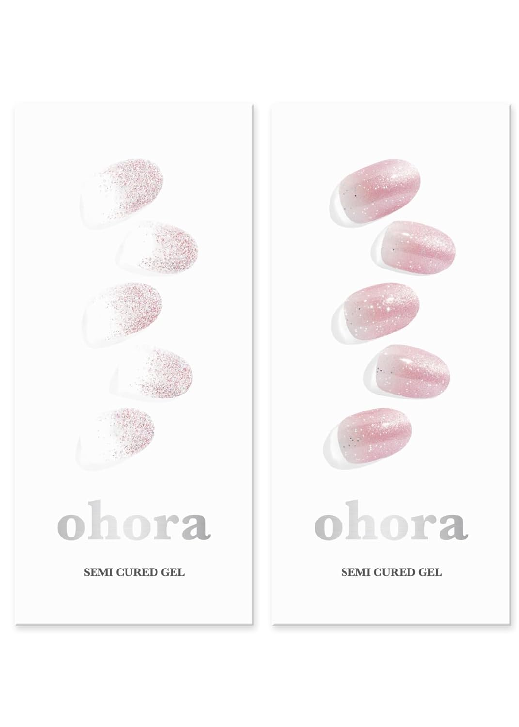 ohora Semi Cured Gel Nail Strips (N Basic Nails no.3 N Beginning) - Works with Any Lamps, Salon-Quality, Long Lasting, Easy to Apply & Remove - Includes 2 Prep Pads, Nail File & Wooden Stick