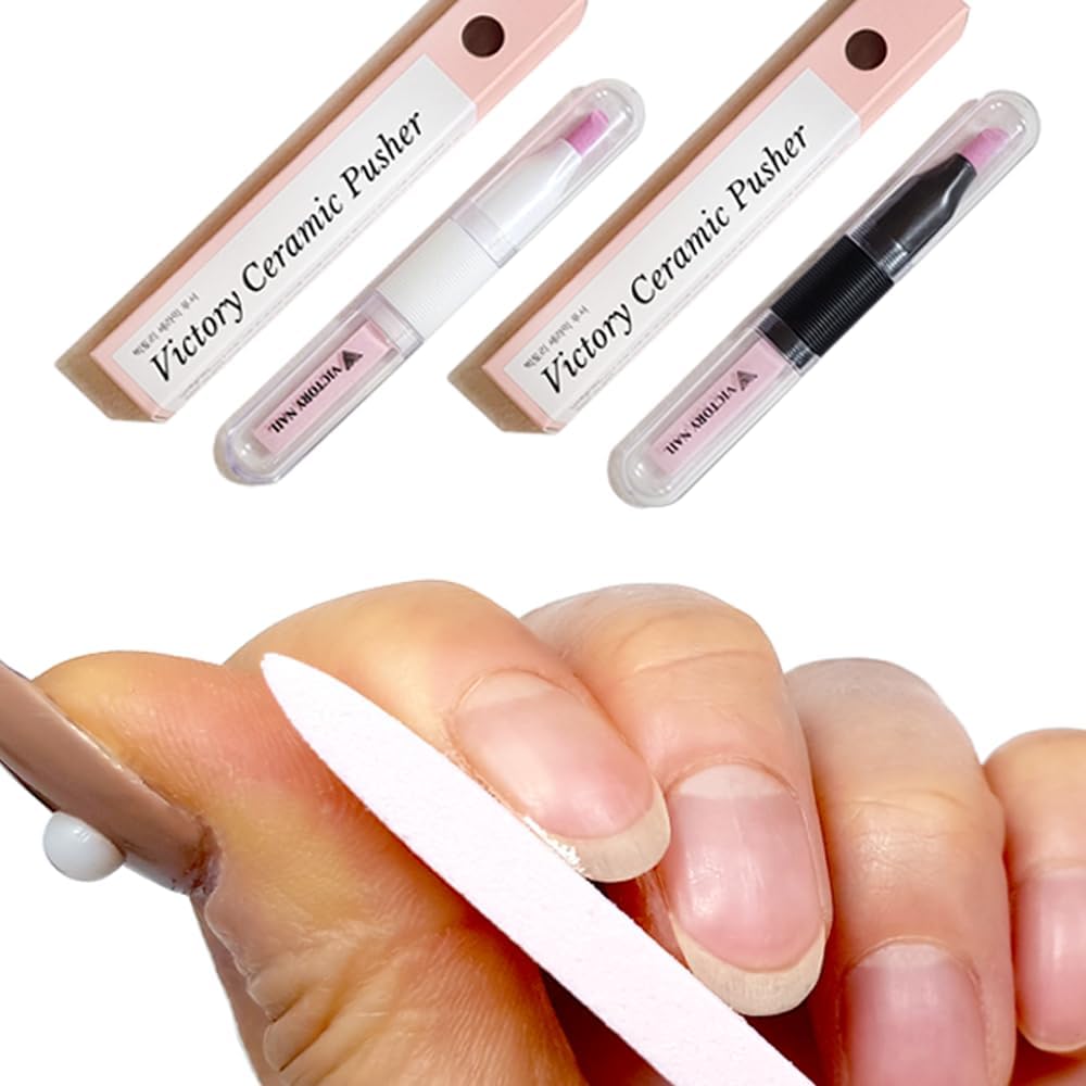 Ceramic Pusher Files for Nails, Manicure Fingernail Files with Cases, Professional Precision Filing Cuticle Remover, Manicure Stick, 2 Pieces