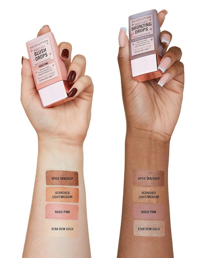Revolution, Bright Light Blush Drops, Infused with Hyaluronic Acid, Radiant Finish, Pink Rosie, 0.77 Fl. Oz.