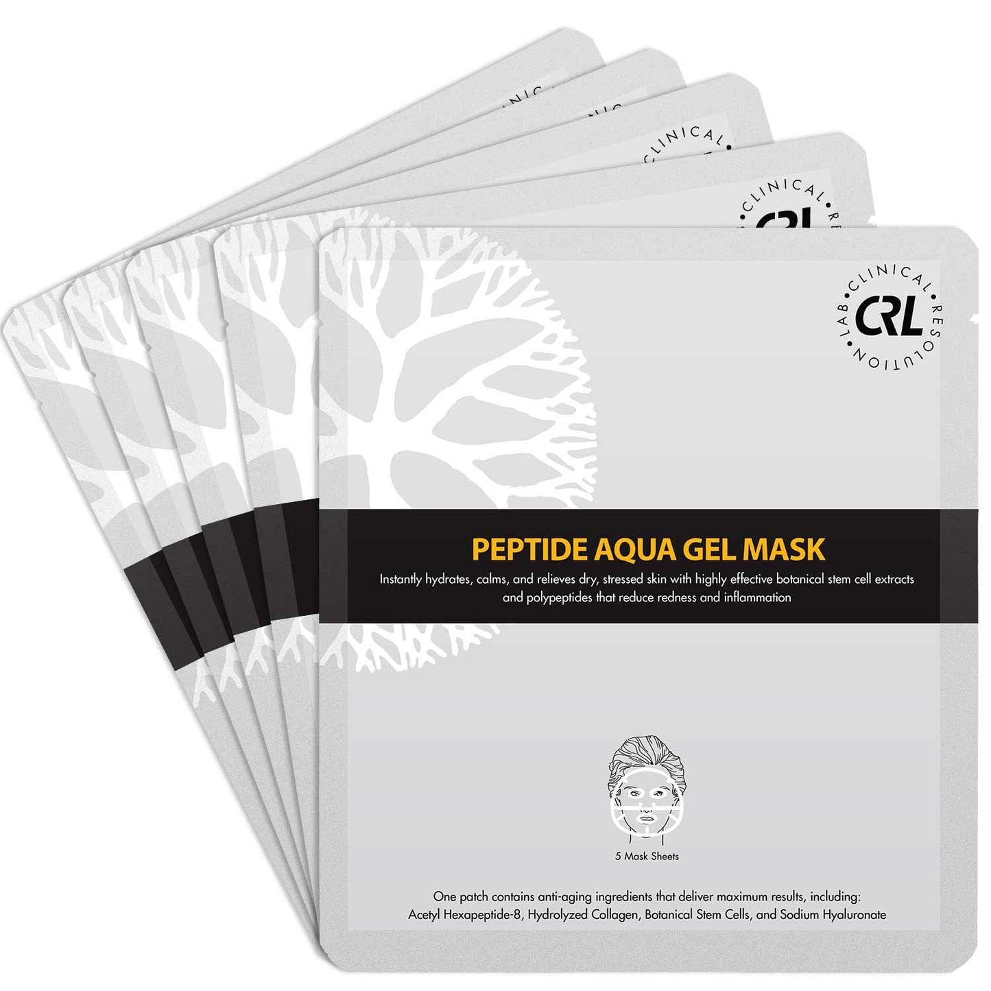 Clinical Resolution Peptide Aqua Gel Mask Instant Hydration, Soothing, Cooling Post-Treatment & Microneedling Relief, 15 Single-Use Masks (3 Boxes, 5 per Box)