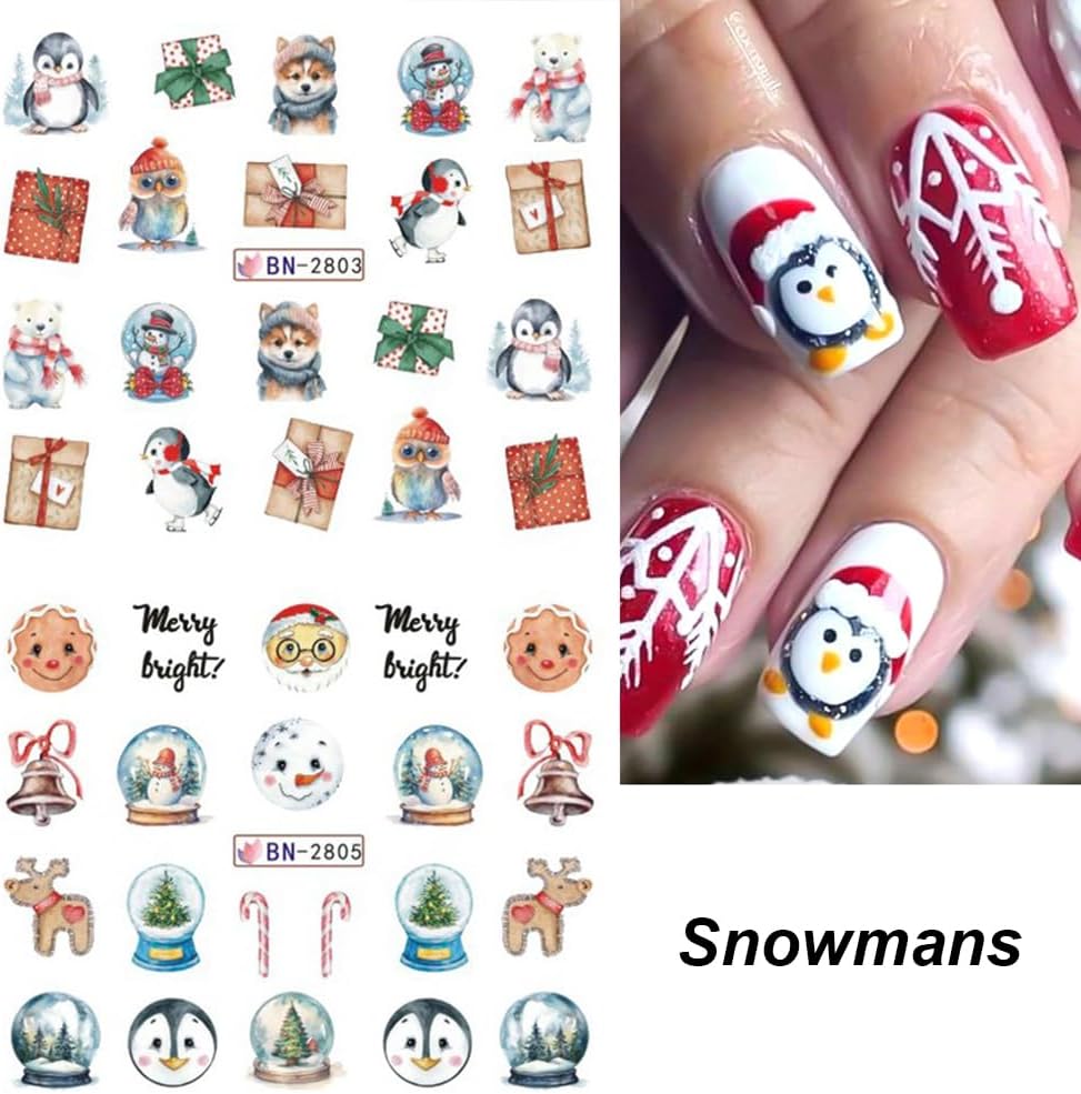 Christmas Nail Art Stickers Decals Snowflake Water Transfer Slider Nail Foils for Christmas Nail Art Supplies Cartoon Santa Claus Elk Gift Polar Bear Winter Design DIY Manicure Tips Stickers for Nails