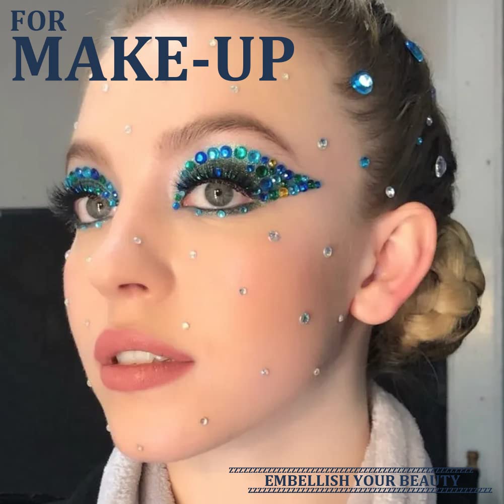 One Pack 2000 Pcs of Flatback Round Royal Blue Rhinestones 6 Sizes (1.5-6 mm) with Nail Art Rhinestone Picker Pencil and Tweezer for DIY and Salon Use