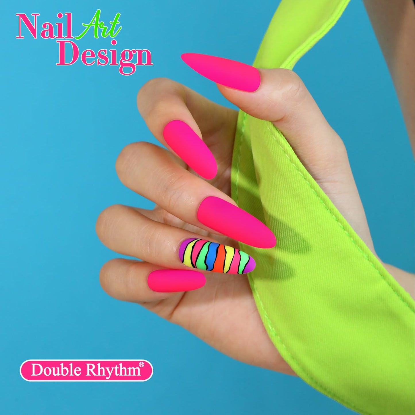 Double Rhythm 6 Pcs 15 ML Gel Polish Set Same Color Same Bottle Soak Off Gel Polish Kit Nail Art Manicure Salon DIY at Home for Women (Neon Green Red Pink Blue Purple-T6-12)