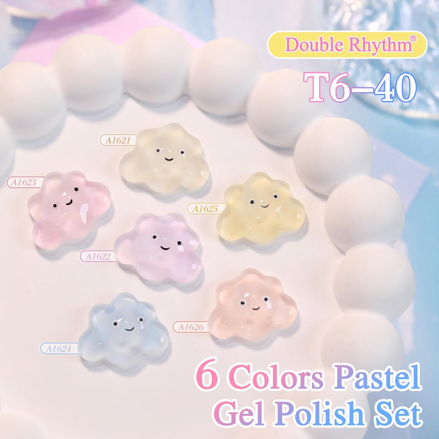 Double Rhythm 6 Pcs 15 ML Gel Polish Set Same Color Same Bottle Soak Off Gel Polish Kit Nail Art Manicure Salon DIY at Home for Women (Jelly Blue Purple Nude Pink-T6-40)