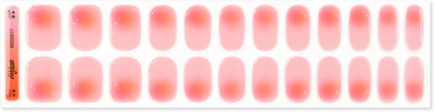 Semi Cured Gel Nail Strips - Minimalist Ombre Nail Polish Wraps, Works with Any UV Lamp - Long Lasting Easy Salon Manicure - 24pcs with 2 Prep Pads, Nail File & Cuticle Stick (Rainbow Sherbet)