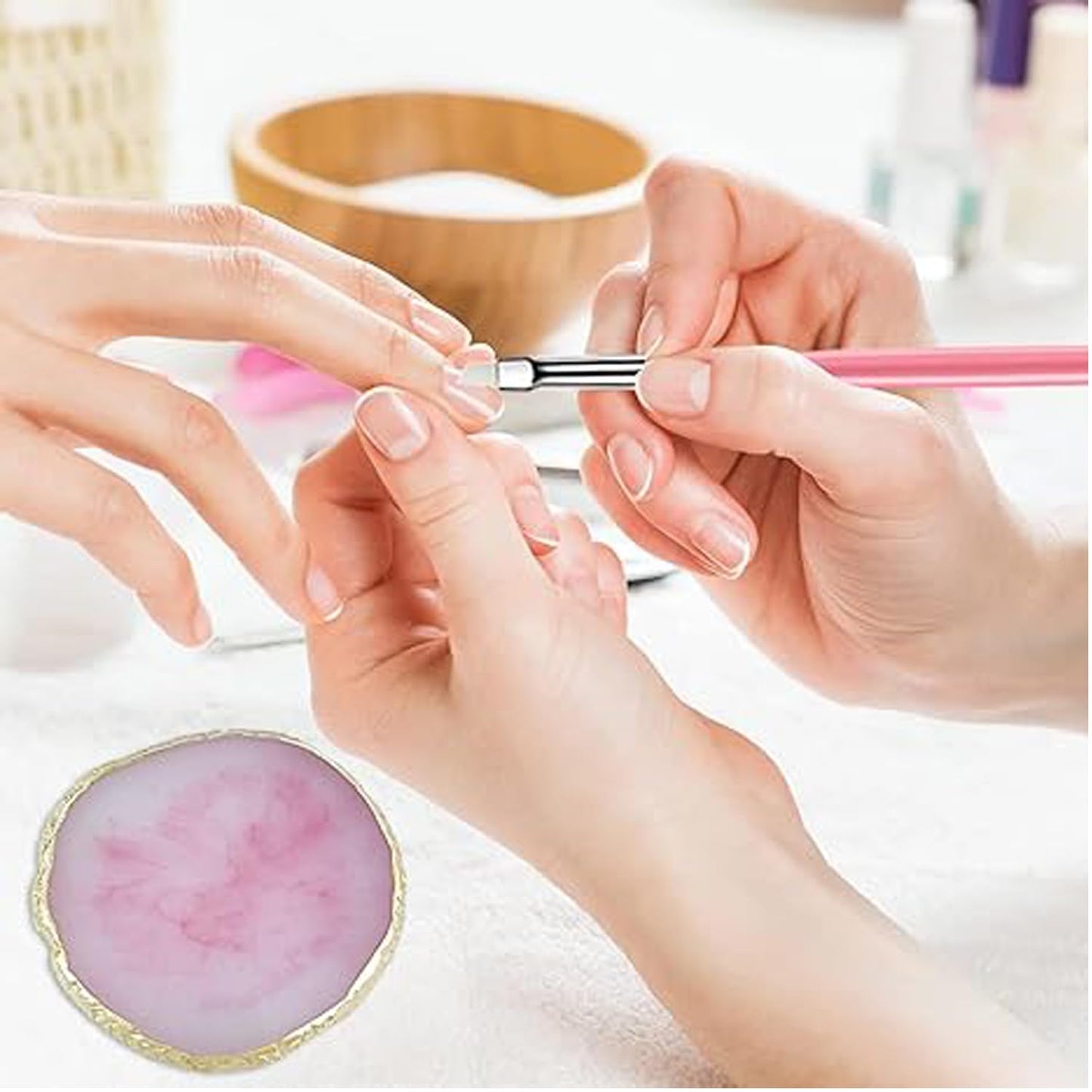 Nail Art Tools 22-piece Set, Resin Nail Art Palette, 2-way Acrylic Silicone Engraving Pen Dotting Pen Tools Nail Art Kit for Nail Art DIY Home Salon Makeup Display Board, pink