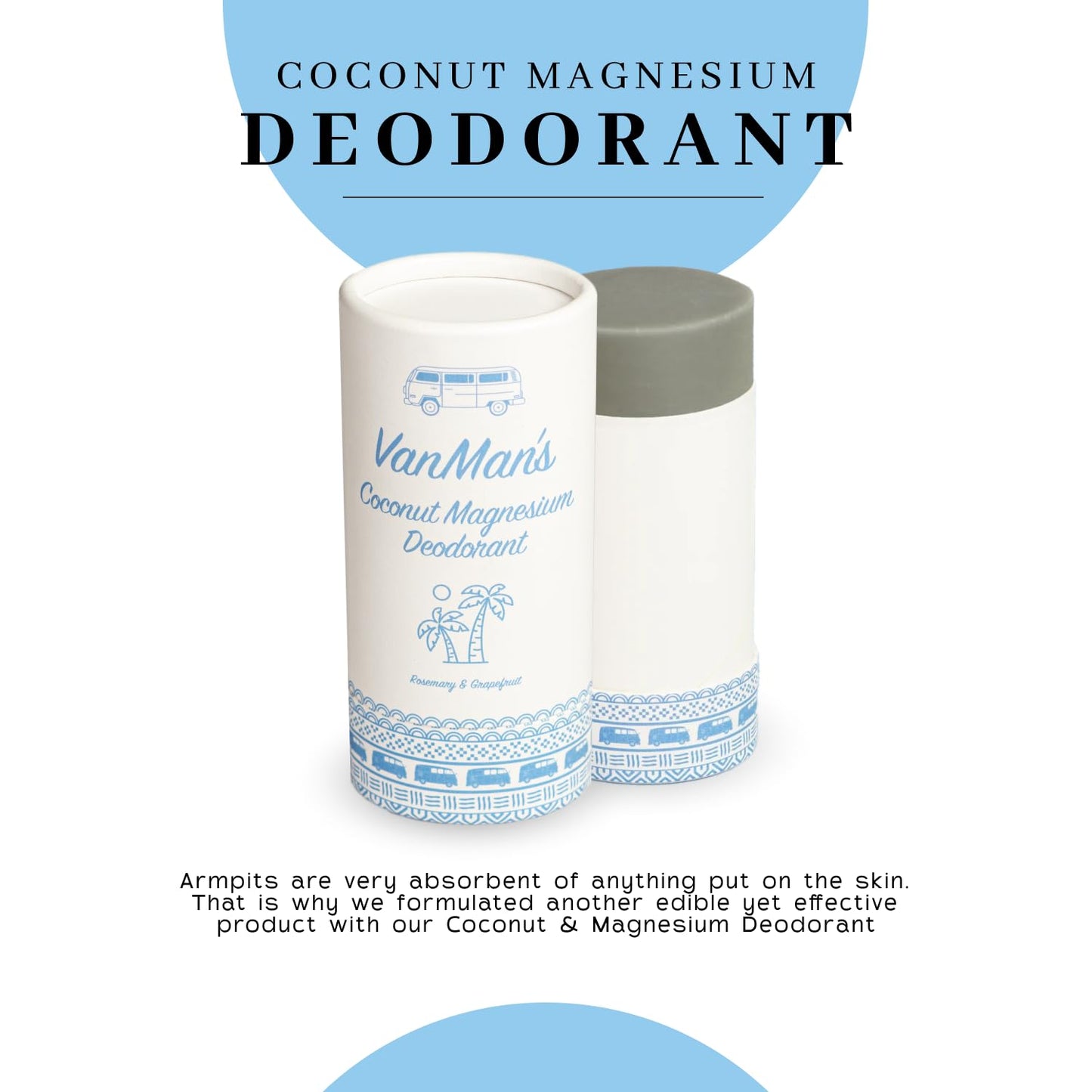 Vanman’s - Coconut and Magnesium Deodorant Stick for Delicate Skin - Odor Control for Underarms - Magnesium Deodorant for Women and Men - Personal Care Products - 2 Fl Oz