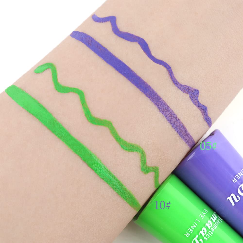 evpct 2Pcs Emerald Neon Green Purple Liquid Eyeliner Set Waterproof Colored Color Eye Liners for Women Stamps Shapes for Eyes delineadores de colores para ojos delineador de ojos contra el agua 05&10