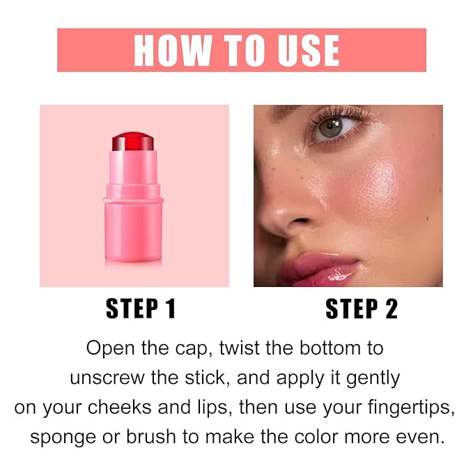 Milk Jelly Blush Cooling Water Jelly Tint, Milk Jelly Tint Jelly Blush Stick, Milk Lip And Cheek Stick, Sheer Lip & Cheek Stain, Jelly Tint Makeup (Pink, Free Size)