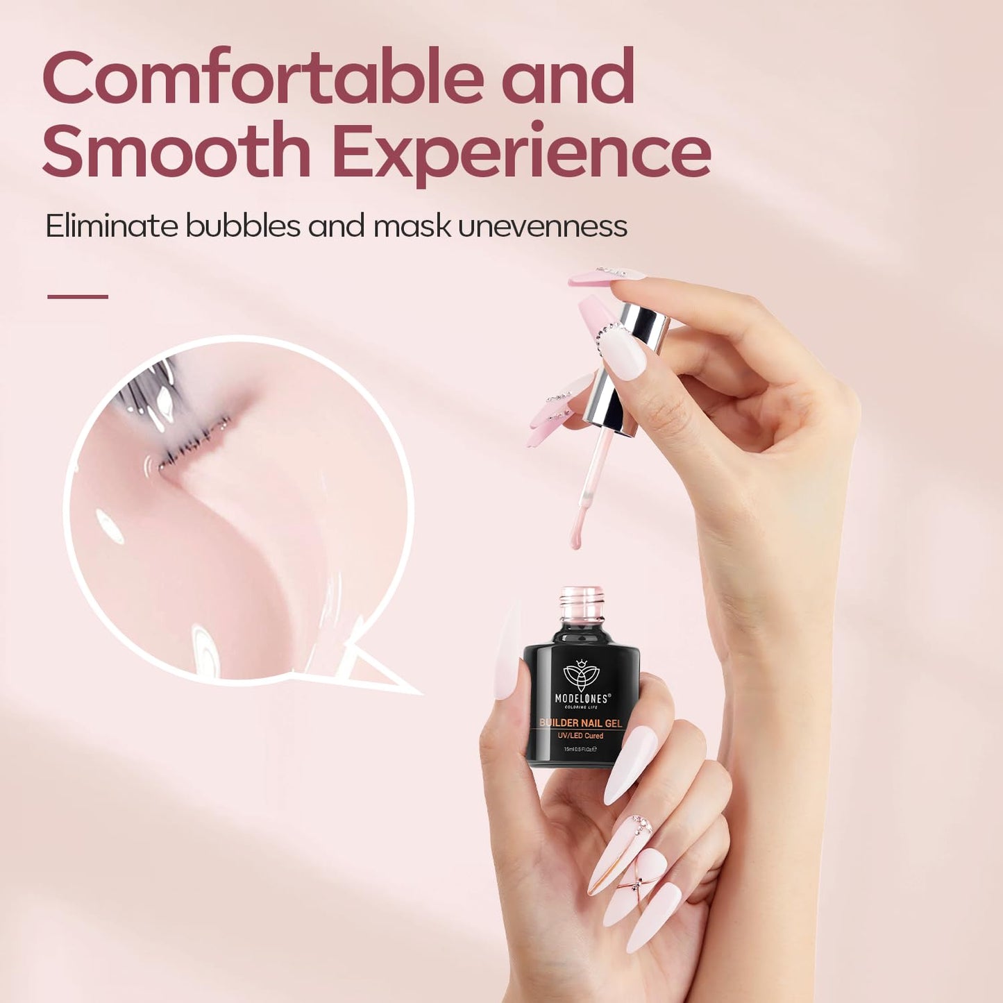 modelones Builder Nail Gel with Gel Top Coat, 8-In-One Cover Nude Builder Acid Free Top Coat for Nail Thickening Apex Building Rubber Color Base Polish Shine Finish, LED Lamp Cured 10ml Home DIY Salon