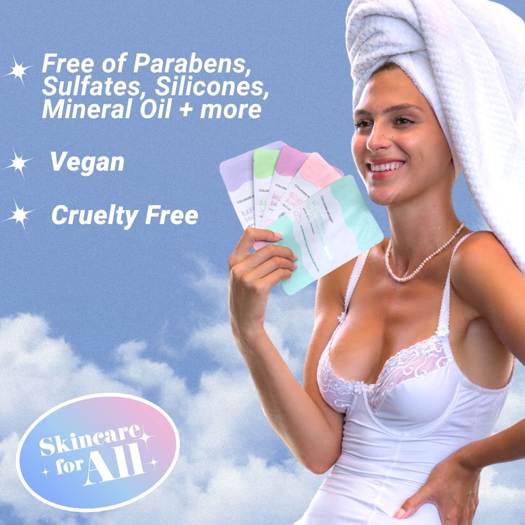 Soothing Face Masks (10-Pack) Korean Skincare Infused with Collagen, Rice, Coenzyme Q10, Niacinamide & Ceramide - Calming Solution for Sensitive Skin