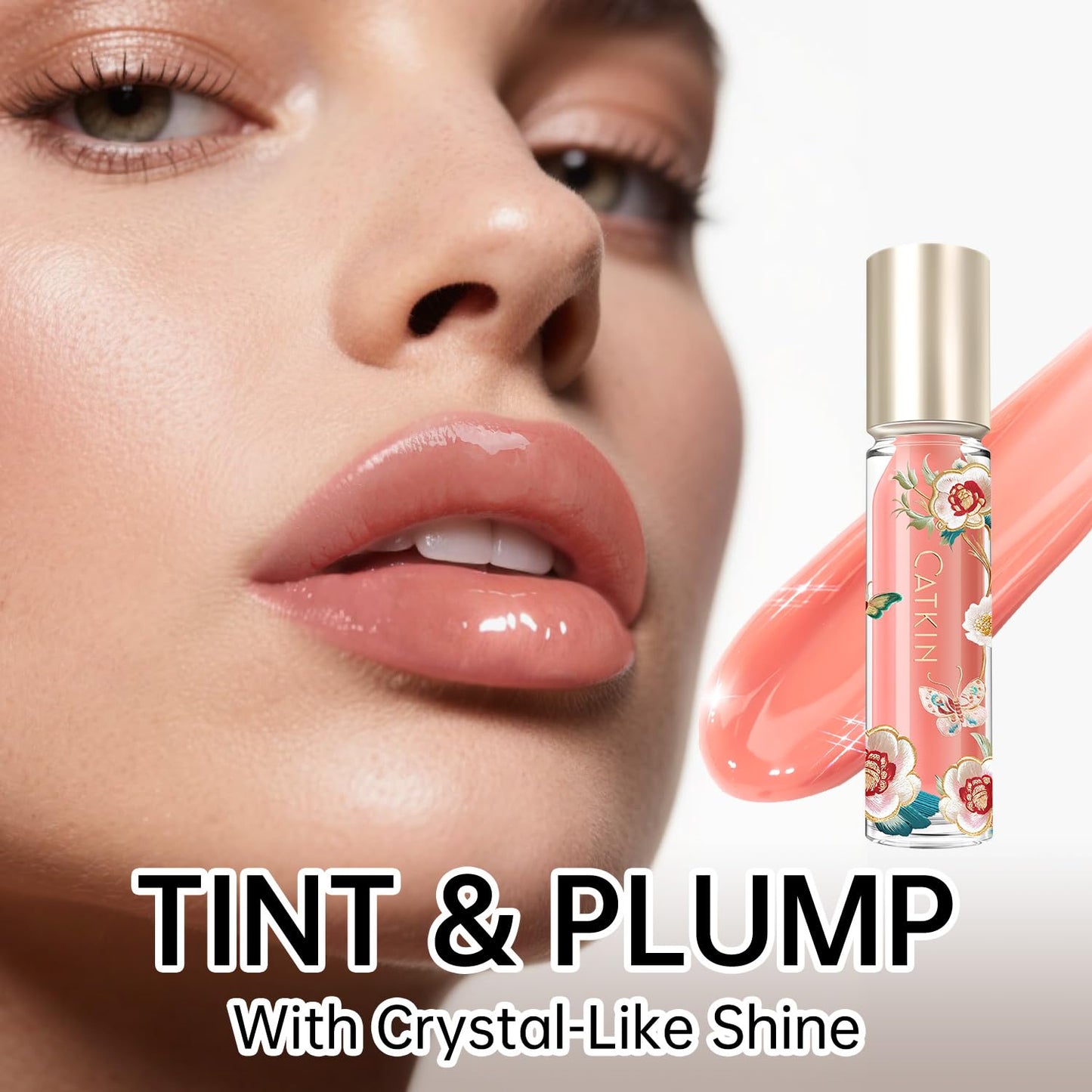 CATKIN Lip Plumper Gloss, Tinted Lip Serum with Hyaluronic Acid & Jojoba Oil, Non-sticky Volumizing Hydrating Formula for a High Shine Maximum 3D Look, Plump & Soft Lips 0.12 Fl Oz -C01 Sapphire Ocean