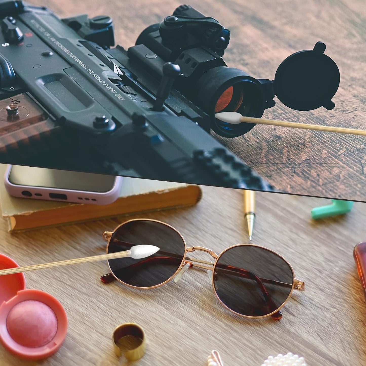 600/500/400 PCS Gun Cleaning Swabs - 6" Lint-Free Long Cotton Swabs Bamboo Handle, Precision Firearm Maintenance Kit Electronics Instruments, Professional Supplies with Reusable Storage Case