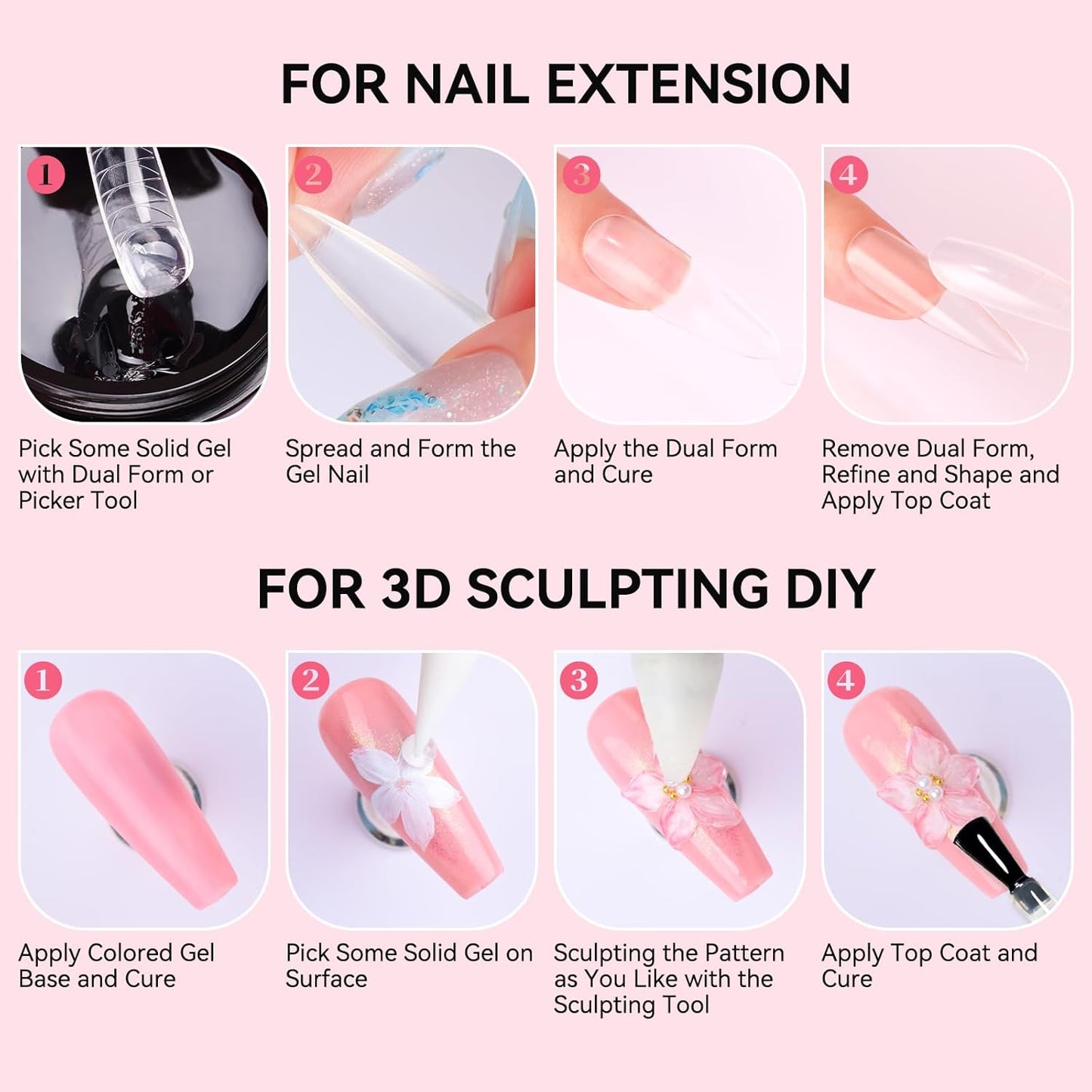 Makartt 3D Gel Nail Art: Solid Gel Builder for Nails Starter Kit, 30ml Clear for Extension 3D Sculpting Carving DIY Manicure, Molding Hard Gels with Gold & Silver Chrome Powder Silicone Molds & Brush