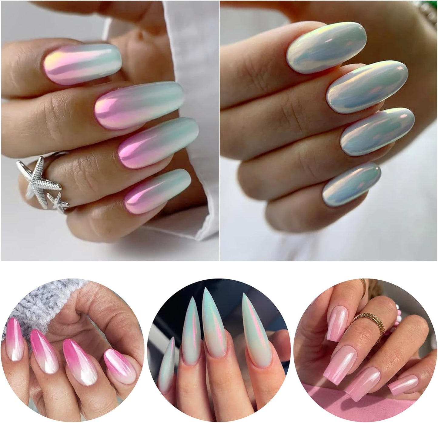 Artdone Aurora Chrome Nail Powder, Iridescent Unicorn Powder Metallic Mirror Effect Pigment Pearlescent Mermaid Pearl Glitter Dust Kit, Nail Art Decoration, Resin Craft