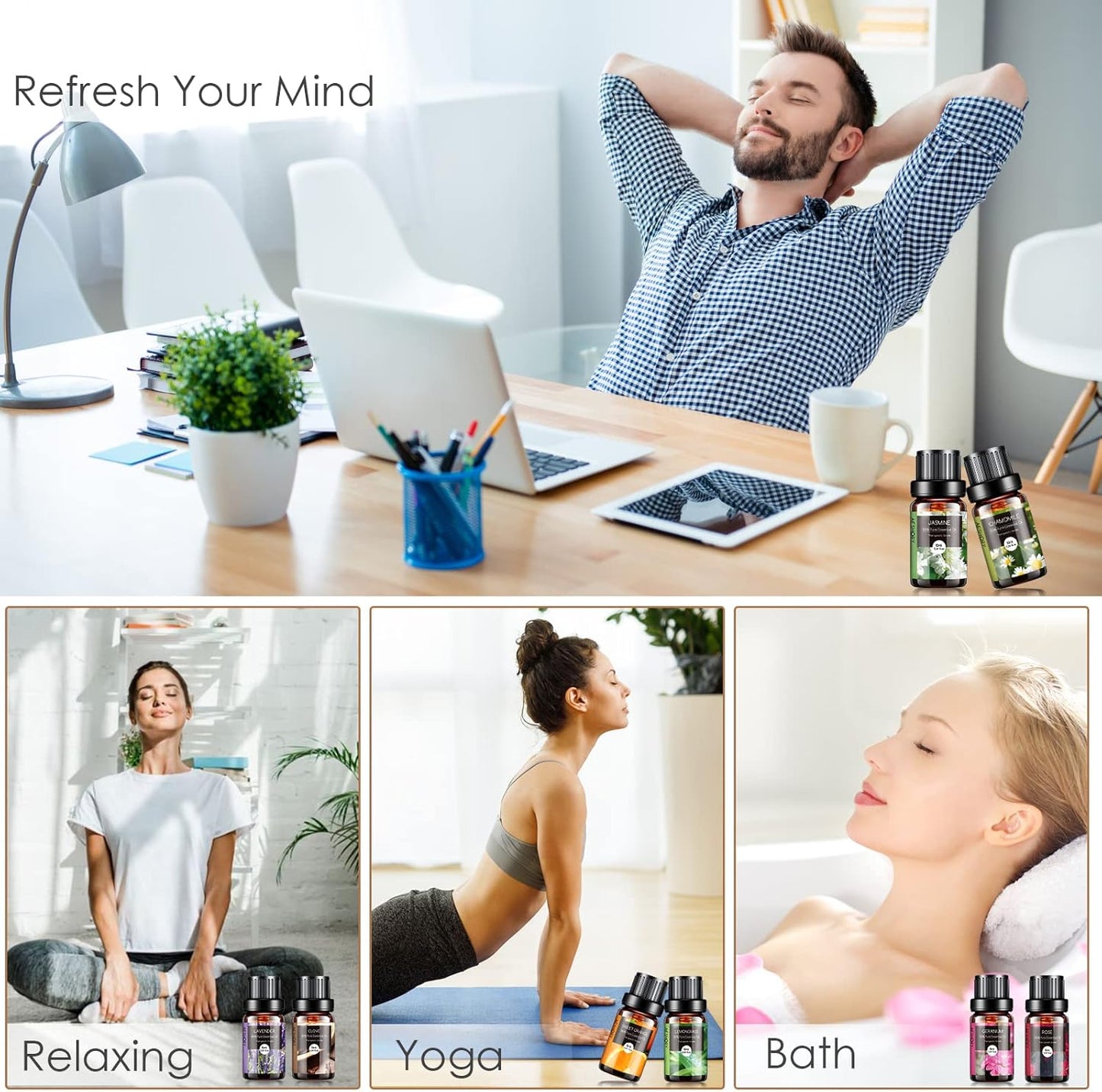 Essential Oils Set, 20x10ml Aromatherapy Essential Oil Kit for Diffuser, Humidifier, Massage, Skin & Hair Care - Lavender, Eucalyptus, Tea Tree, Sweet Orange, Lemongrass and Peppermint