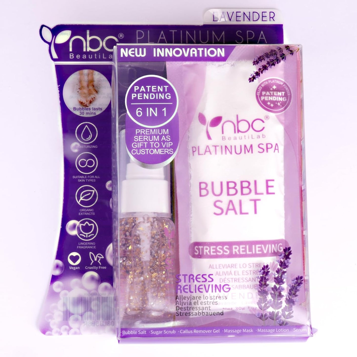 Pedicure Kit Foot Soak Set: Bubble Salt, Sugar Scrub, Massage Mask, Massage Lotion in a Box, 4 Step Foot Spa Kit for Dry Feet,Tired Feet(Lavender)