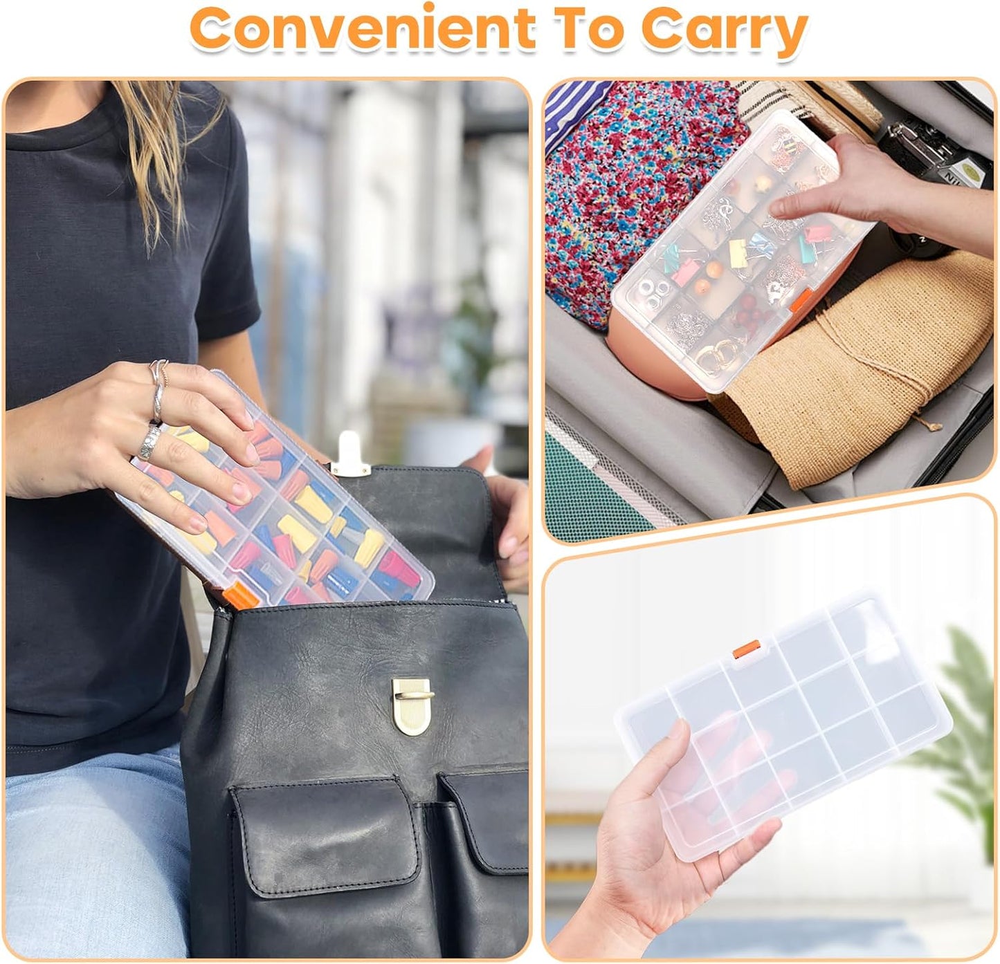 2PACK Extra Thick Bead Organizers, 15 Grid Mini Clear Plastic Storage Box Craft Containers for Nail jewelry rhinestones DIY Supply Case