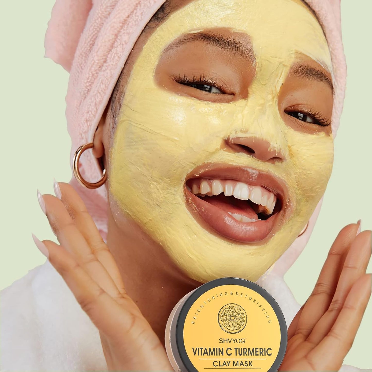 4 Pcs Clay Facial Mask Set - Turmeric, Vitamin C, Green Tea, Dead Sea Mud, and Rose Clay Skin Care Mask for Deep Cleansing, Moisturizing, and Refining Pores - 240g