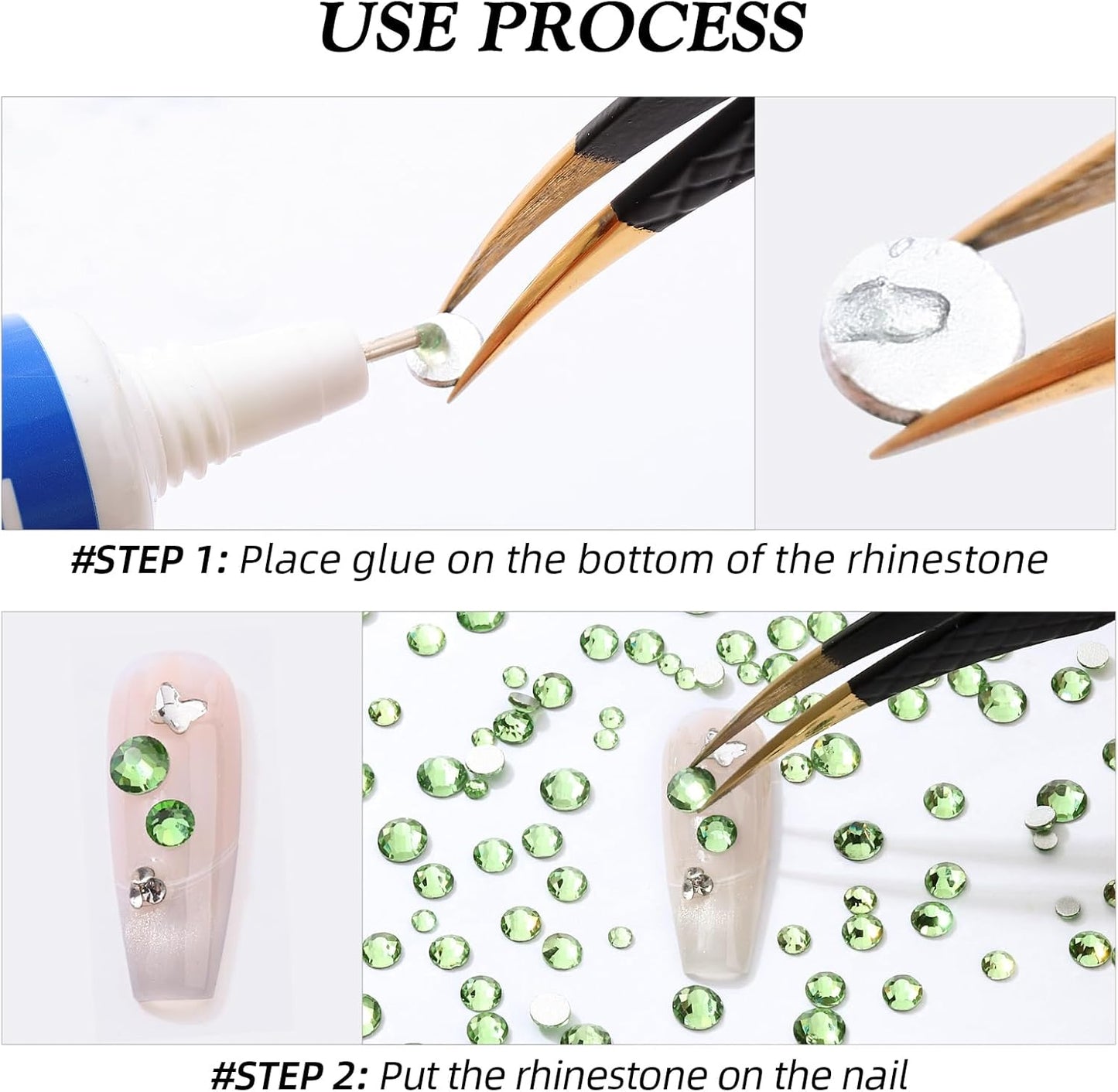 Light Green Flatback Rhinestones, Glass Rhinestones for Nail Art and Craft, Glue Fix, Loose Crystal Gemstones(Lt.Green, SS16, 1440pcs, 3.8-4.0mm)