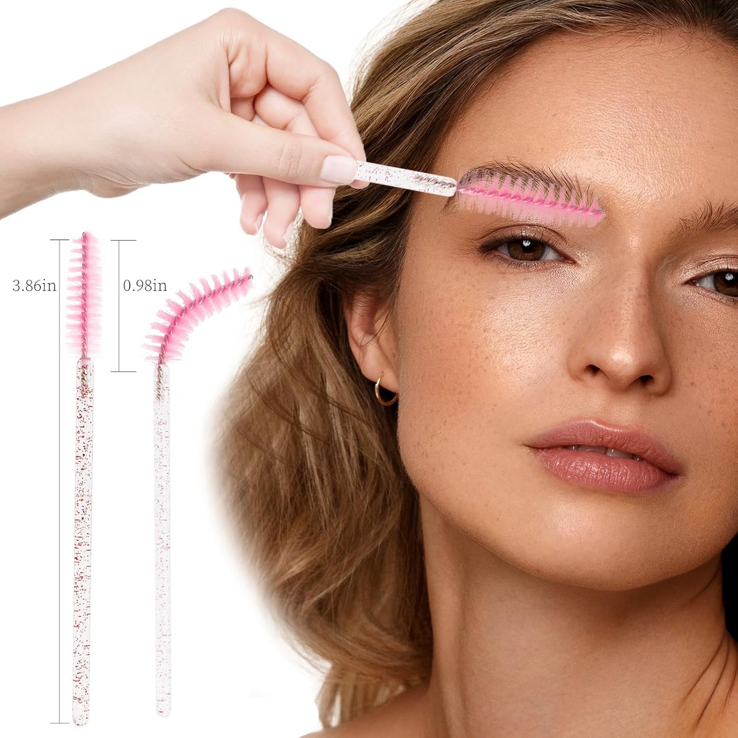 300PCS Disposable Mascara Wands Spoolie Brush Crystal Eyebrow Brushes Eyelash Extension Applicator Makeup Kits(Light Pink)