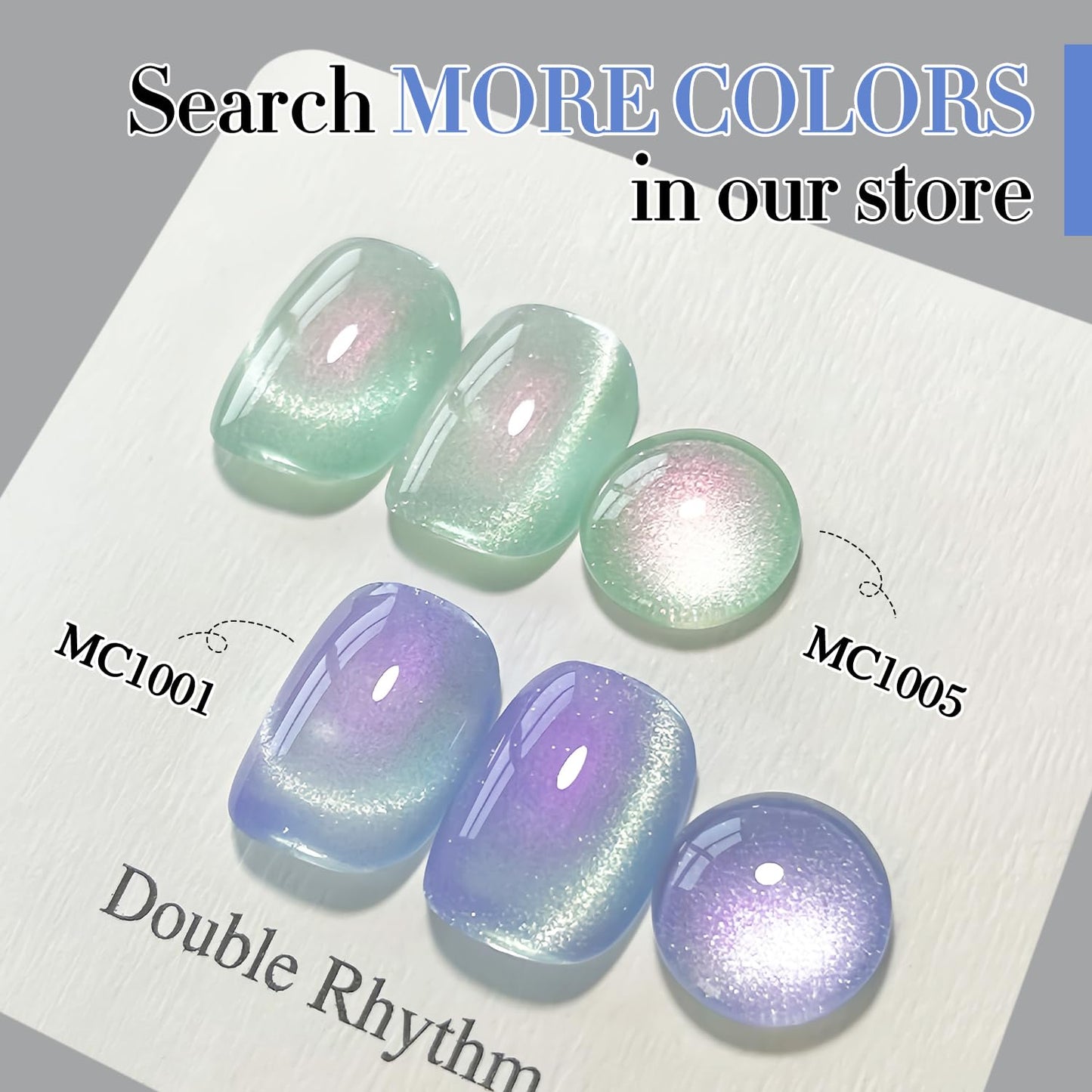 Double Rhythm 0.5 OZ Cat Eye Gel Polish with Magnet 15ML Holographic Glitter Shimmer Translucent Jelly Color Magnetic Nail Polish Salon DIY at Home (MC1001)