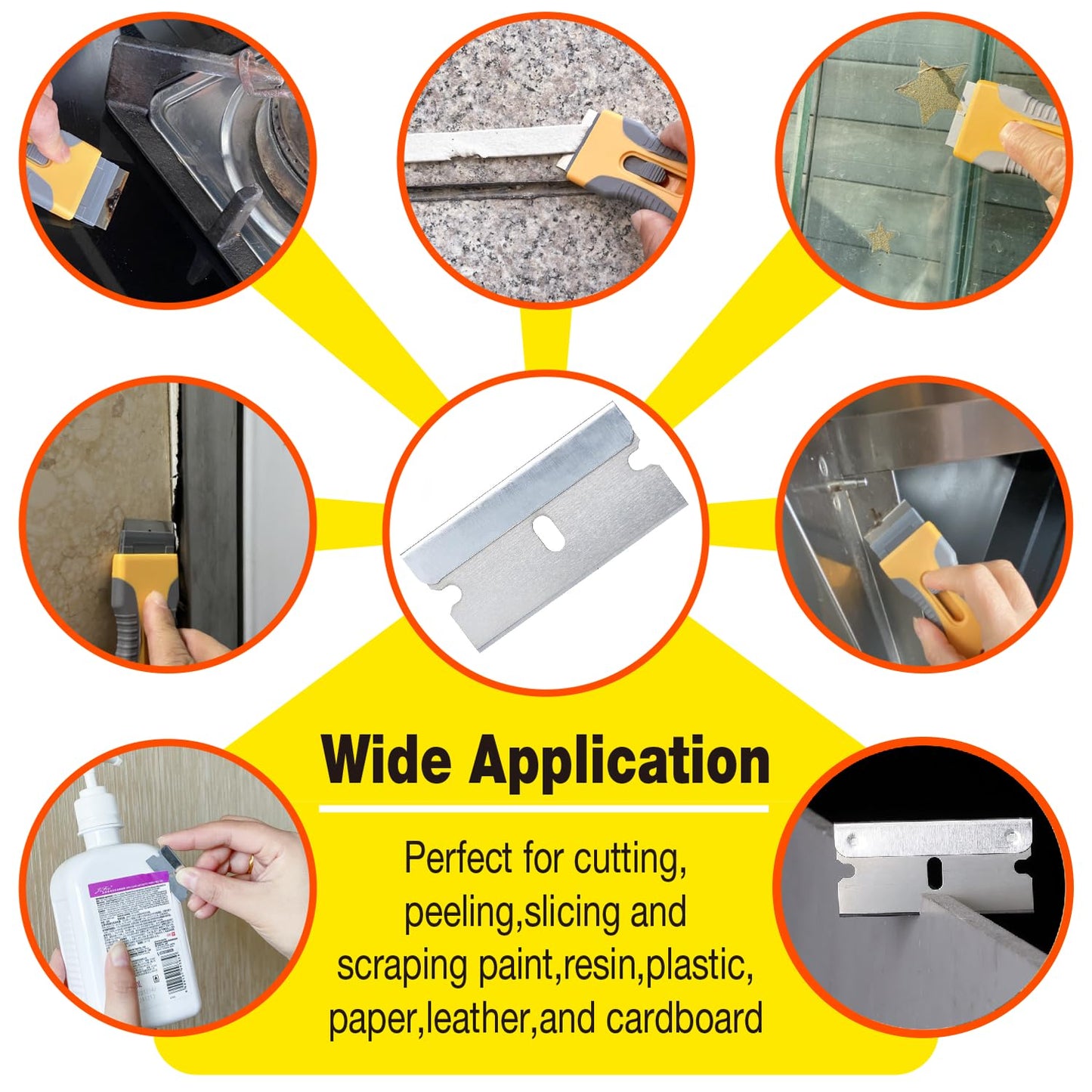 Great Andrew Single Edge Razor Blades, 100 Pack Straight Edge Razor Blade, Safety Blade Refills, Blade Scraper for Box Cutting, Crafts, DIY, Heavy Duty & Industrial Use