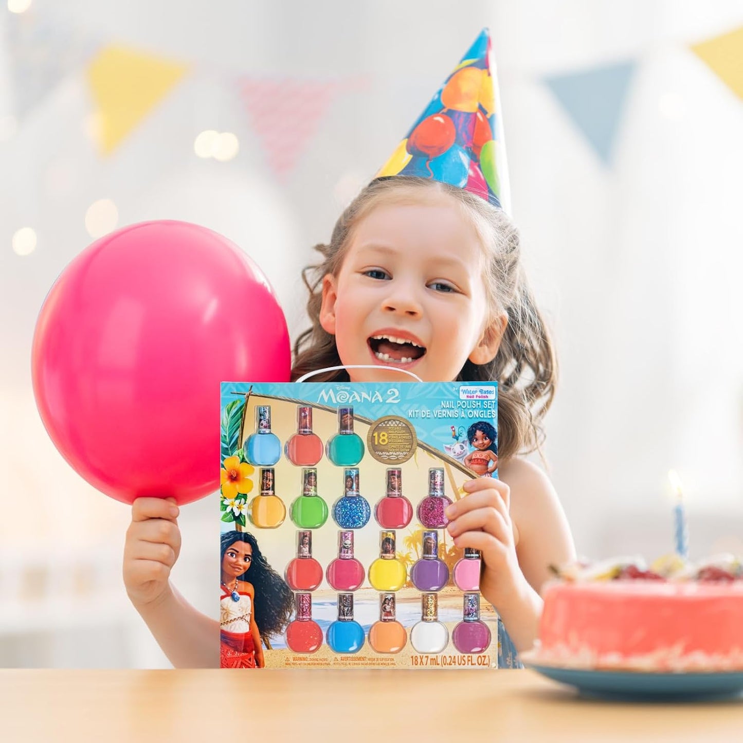 Townley Girl Moana 2 Non-Toxic Water-Based Peel Off Nail Polish Set with Glittery Shimmery Opaque Colors for Girls Kids Ages 3+ Perfect for Parties Spa Days Makeovers 18 Pcs