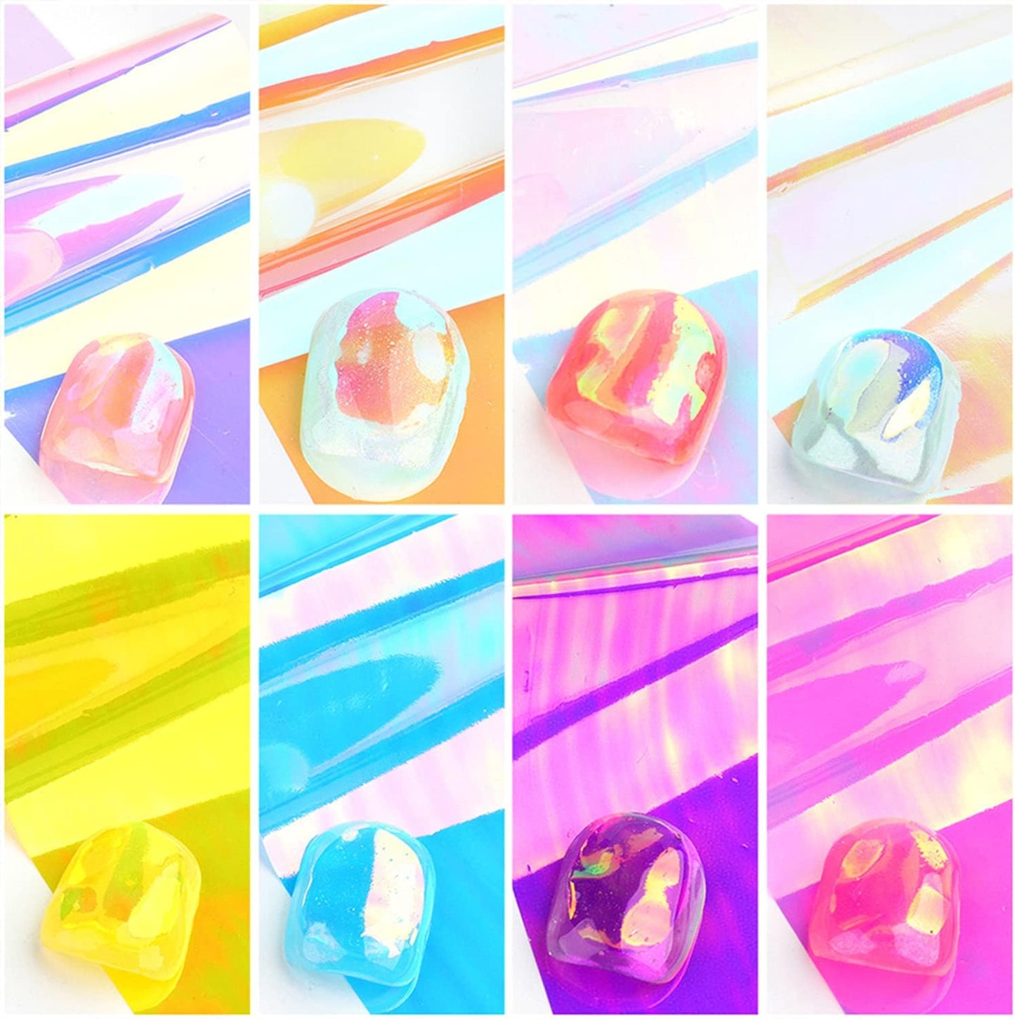 8 Sheets Gradient Glass Paper Nail Art Sticker,Colorful Laser Aurora Cellophane 3D Broken Glass Pieces Mirror Foils Nail Art Decoration for Women Acrylic DIY Nail Art Stickers