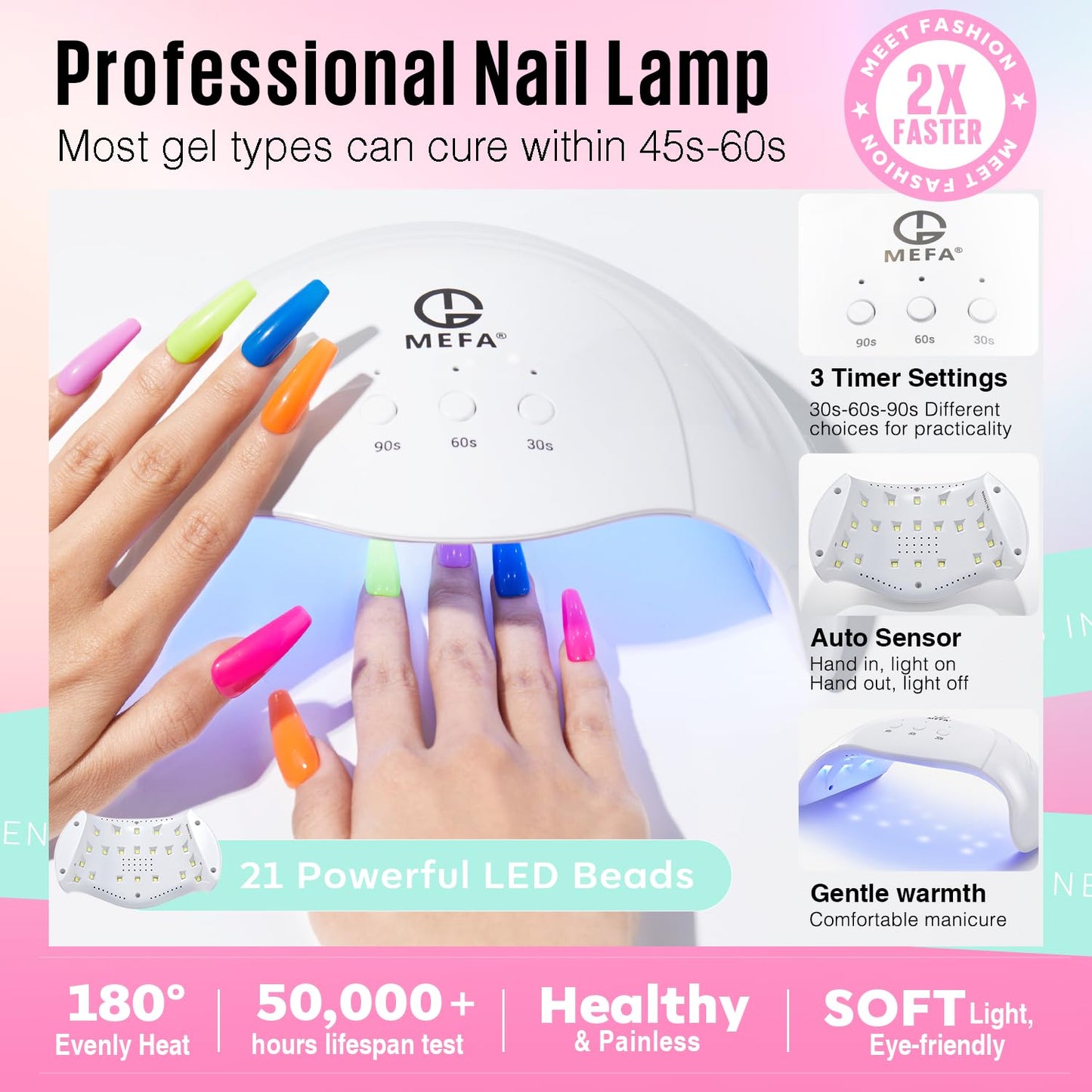 MEFA 56 Pcs Gel Nail Polish Kit with U V Light, 32 Colors Bright Neon Spring Summer Fall Pink Gel Polish Nail Set Essential Manicure Tools Nails Decorations Gifts for Women