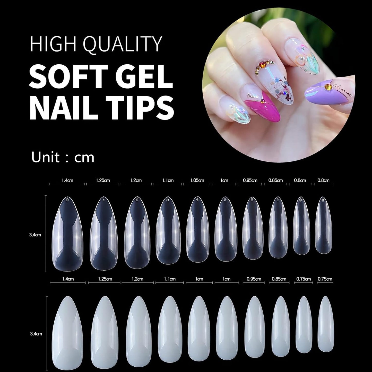 Stiletto Nail Tips,1000 PCS Artificial Full Cover Fake Nails Soft Gel Tips 10 Sizes with Box for Home DIY Nail Salon (Clear and Natural 5)