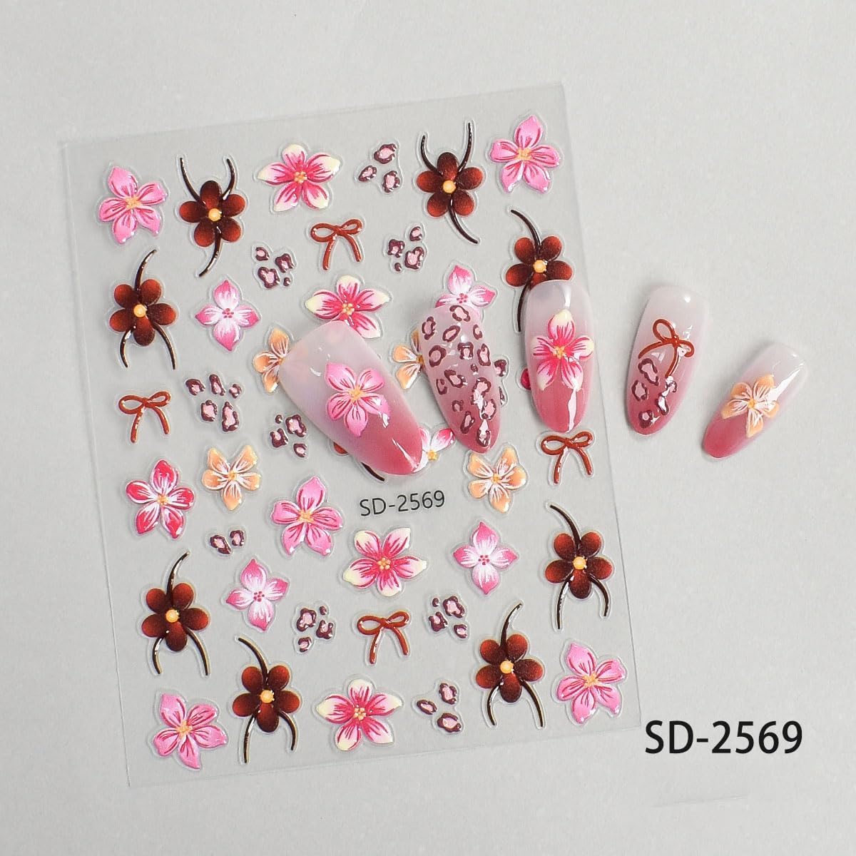 Fall Flowers Nail Art Stickers, Maillard Leopard Lily Nail Decals 3D Embossed with Sweet Cool Spicy Girl Style Design 8Pcs Nail Art Supplies for Women Nail Decoration