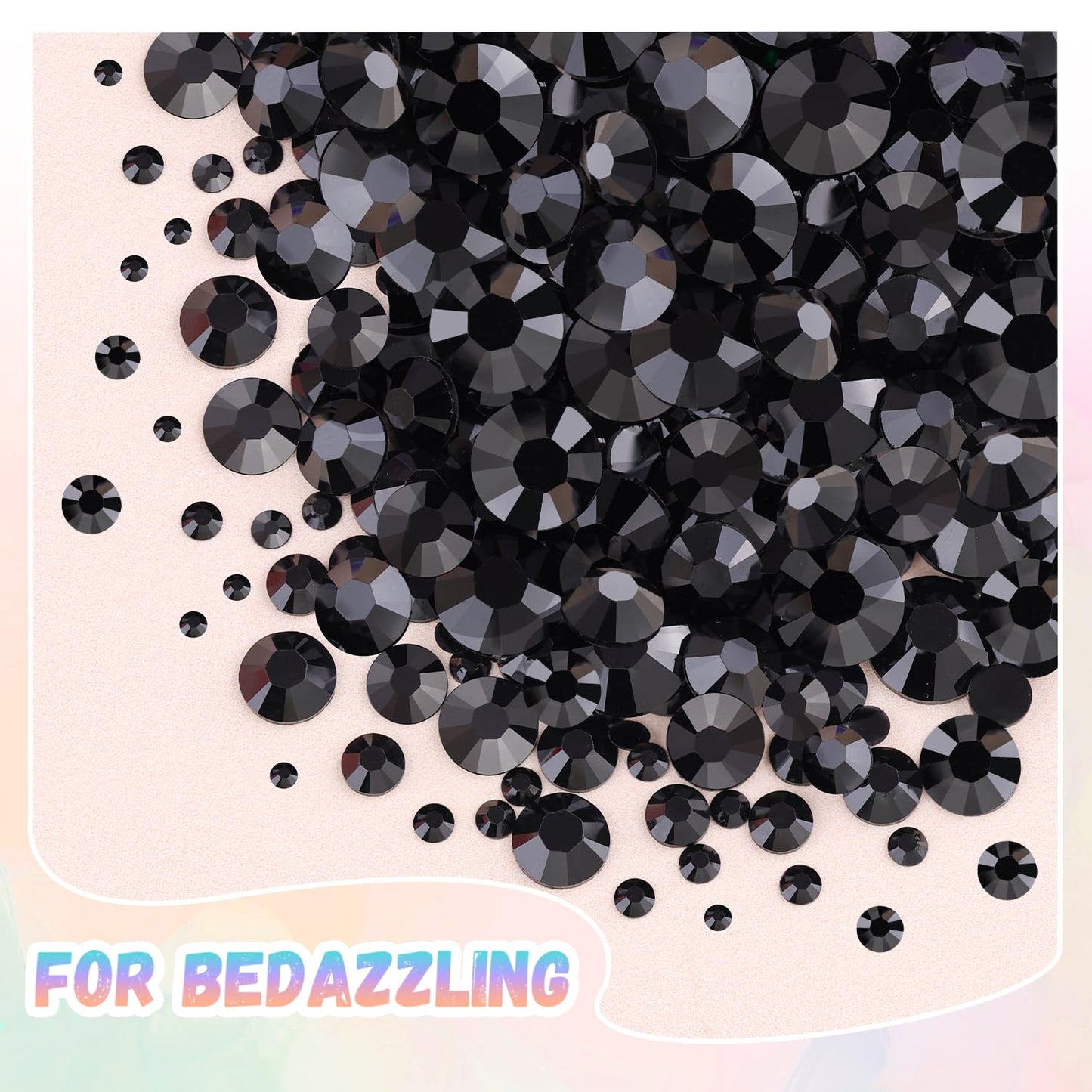 25000Pcs Resin Jelly Rhinestones with Tweezers for Crafting, 2-6mm Mixed Sizes (Black) Non Hotfix Flatback Gems, Bedazzling Crystal for DIY Crafts Clothing Tumblers Mugs Shoes Decor Nail Art