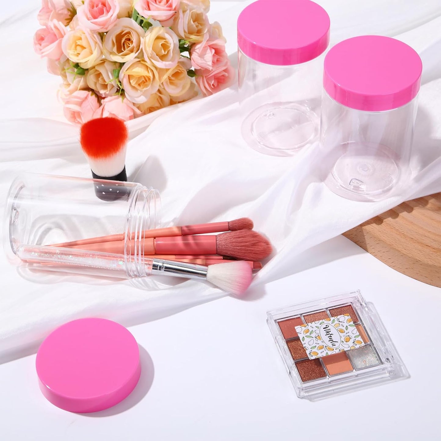 SATINIOR 100 Pcs Plastic Jars with Lids Small Containers Lids Wide Mouth Small Plastic Containers for Lotion Cream Rhinestones Body Butters Travel Storage(10 oz, Pink)