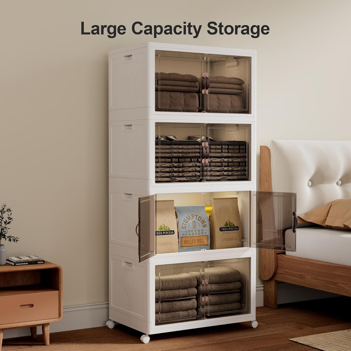 JOYMOOP 198 Qt Stackable Storage Bins with Lids, Closet Organizers and Plastic Storage Drawers for Home, 3 Pack Cubes