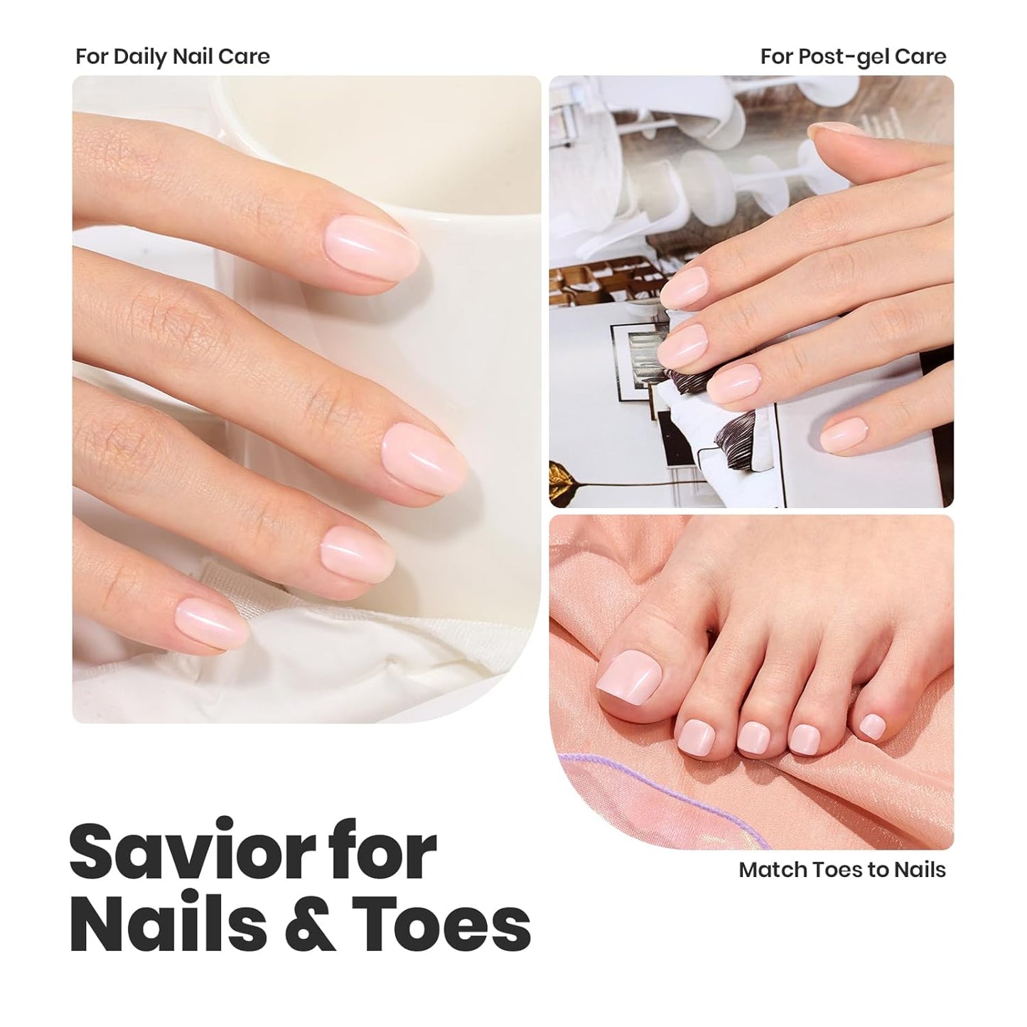 Beetles Nail Polish Top Coat and Base Coat Set Pearl Pink Fast Drying & Long Lasting Shine Nail Polish 2 IN 1 Protects Nails Enhances Glossy and Nourishes Nails for Women