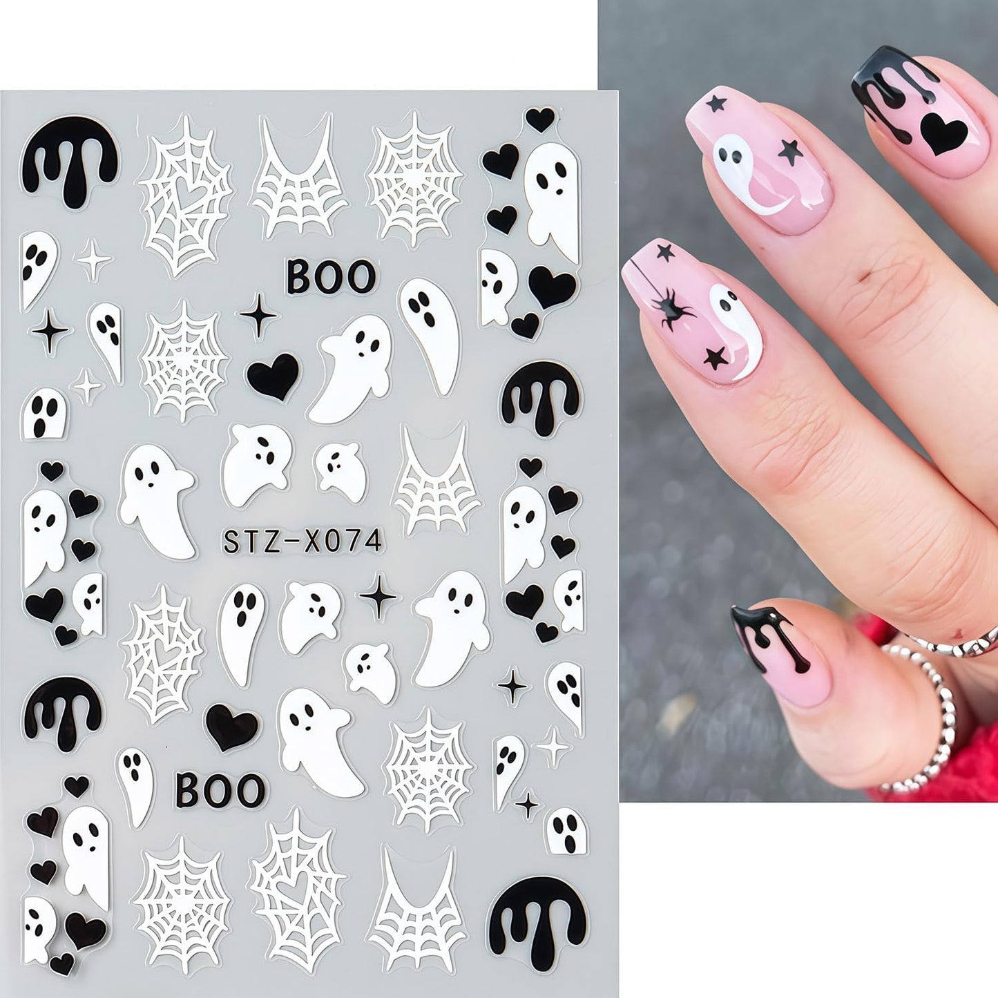 Halloween Nail Stickers 6 Sheets Bat Nail Stickers 3D Self-Adhesive Blood Spider Web Heart Spider Bat Nails Design Ghost Nail Decals Halloween Bats Ghost Sticker for Holiday DIY Manicure Decorate