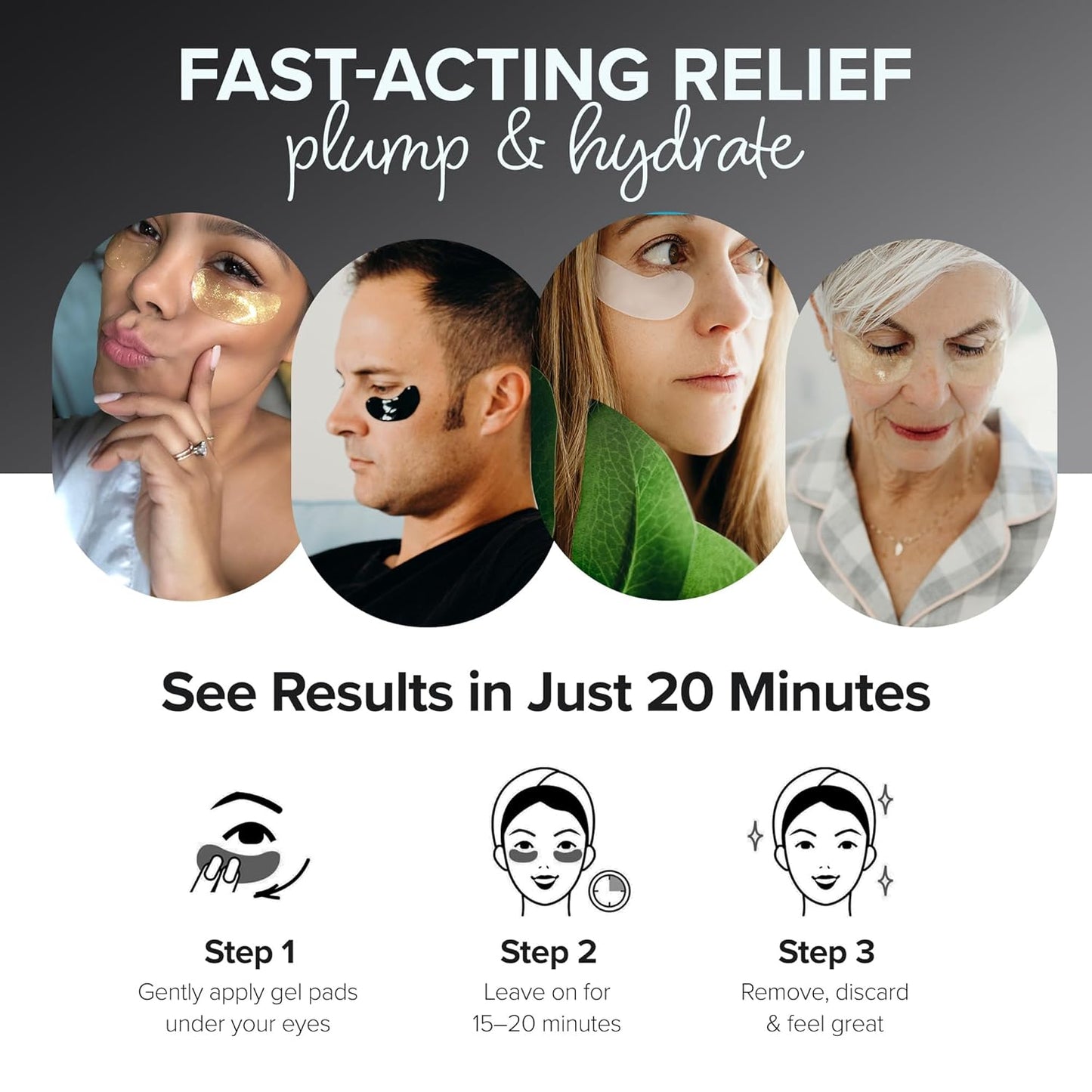 ToGoSpa, Bamboo Charcoal Under Eye Repair Mask, Collagen Under Eye Patches, Enriched With Ale Vera, Hyaluronic Acid, Lightens Skin Tone And Soothes Redness And Puffiness, Pack Of 6