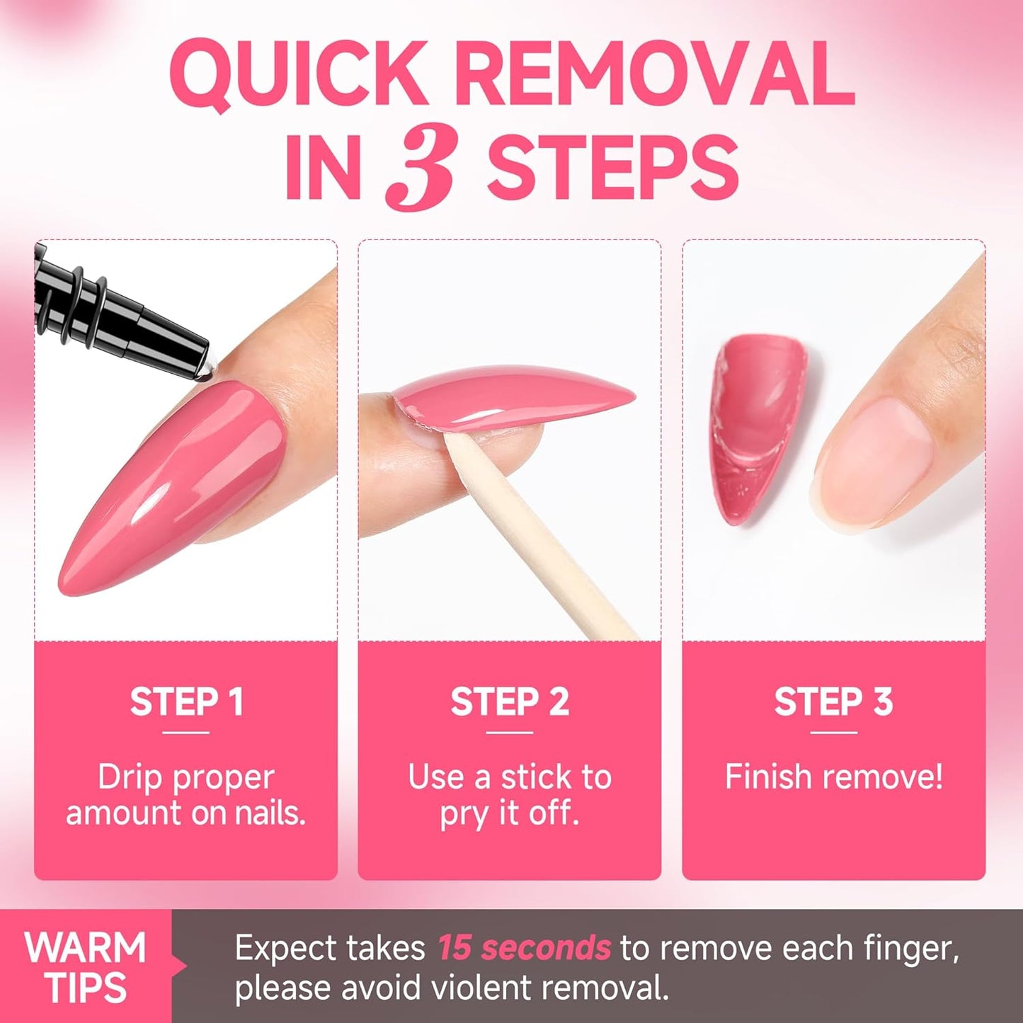 UNA GELLA Quick Removal Gel Nail Glue Remover for Press On Nails: Acrylic Nails Semi Solid Nail Glue Acetone-Free, Not for Gel Polish Base Coat Soak Off Remover Kit Drip Use, 12ml*2pcs