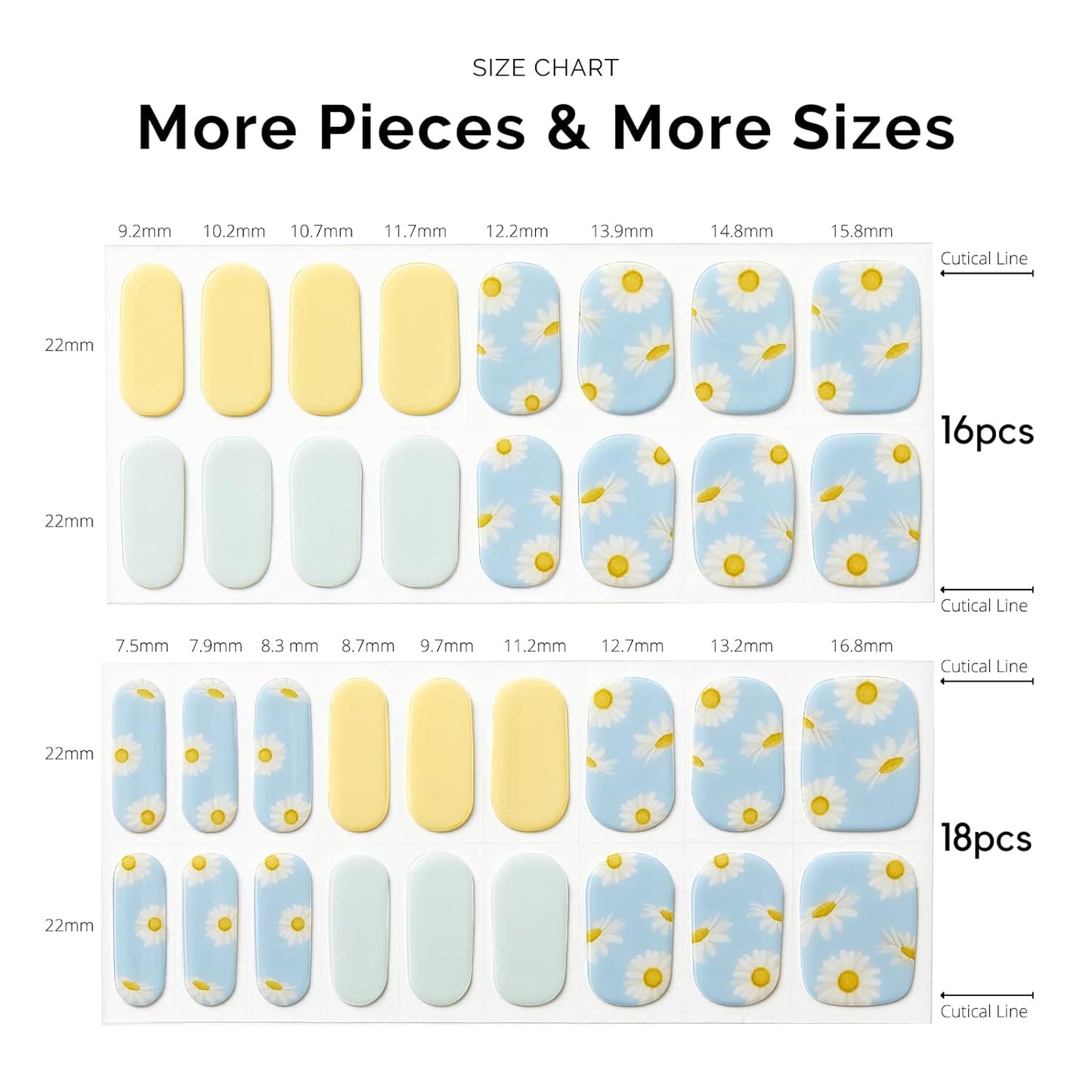 Nailog Semi Cured Gel Nail Strips 34 pcs | Long Lasting Nail Polish Sticker Wraps with Glossy Gel Finish | Daisy