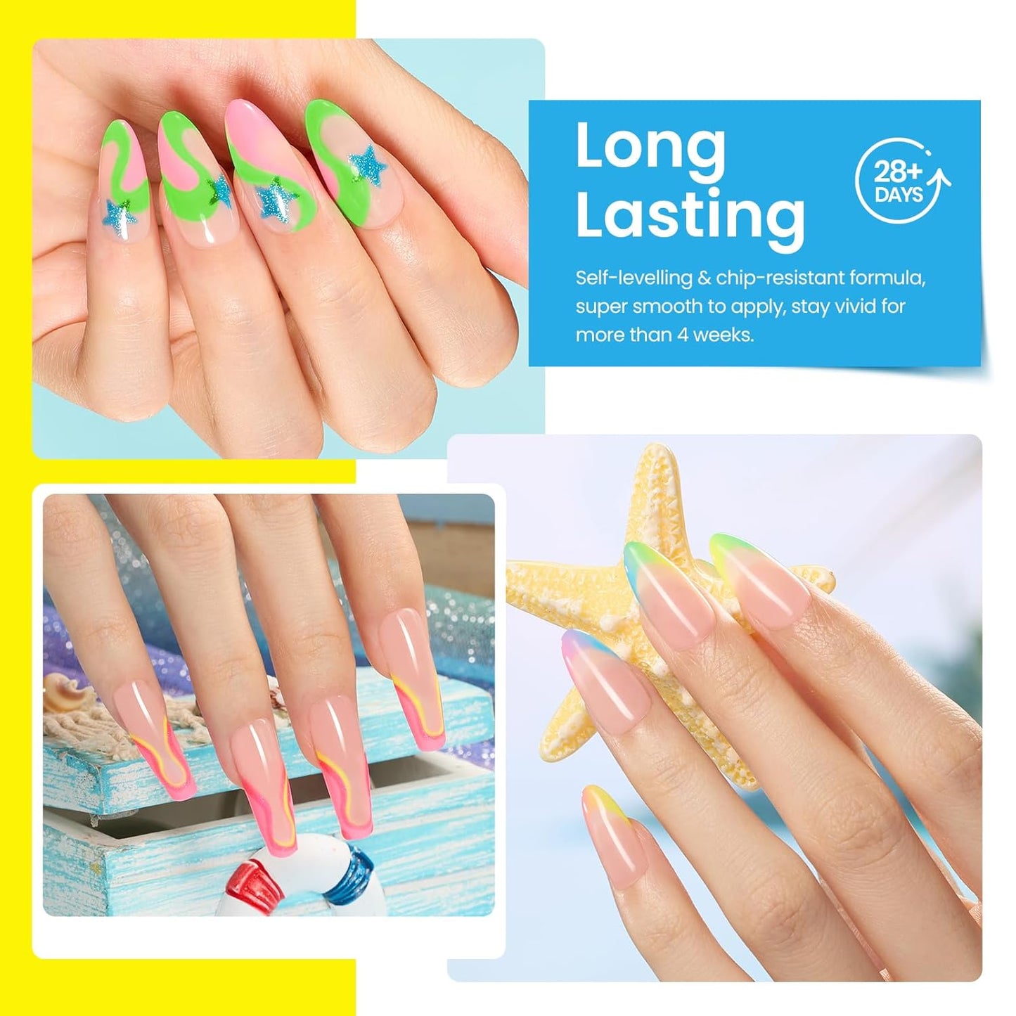 Beetles Neon Gel Polish Set, 6 Colors Glitter Blue Hot Pink Gel Nail Polish Green Nail Polish Shimmer Nail Design Nail Art Soak Off U v Nail Lamp Cured Manicure Kit Diy at Home Gifts for Women