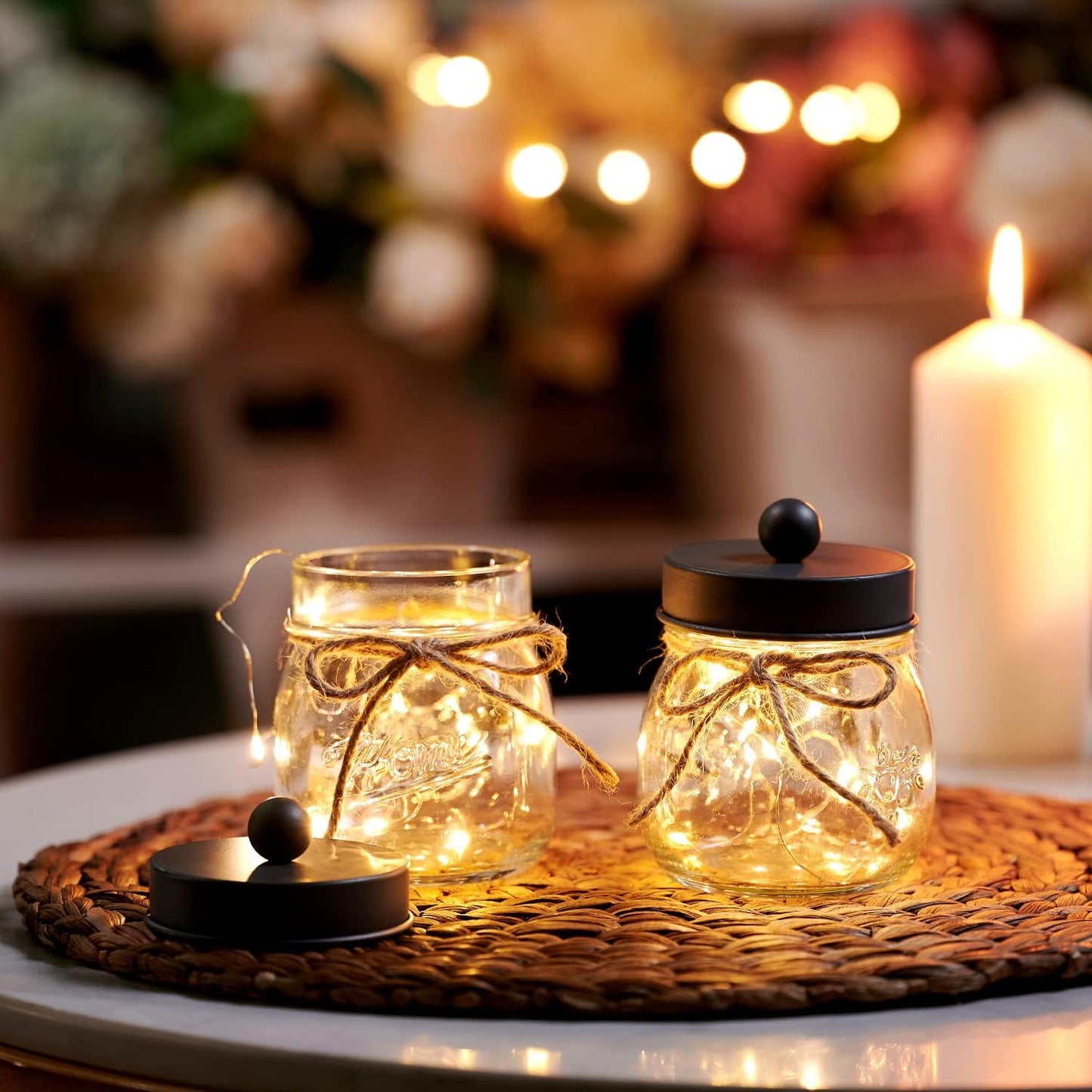 SheeChung 2 Pack Qtip Holders, Black Bathroom Decor, Cotton Swab Holders, Bathroom Jars, Restroom Decor for Cotton Balls, Pads, Floss Picks - Black