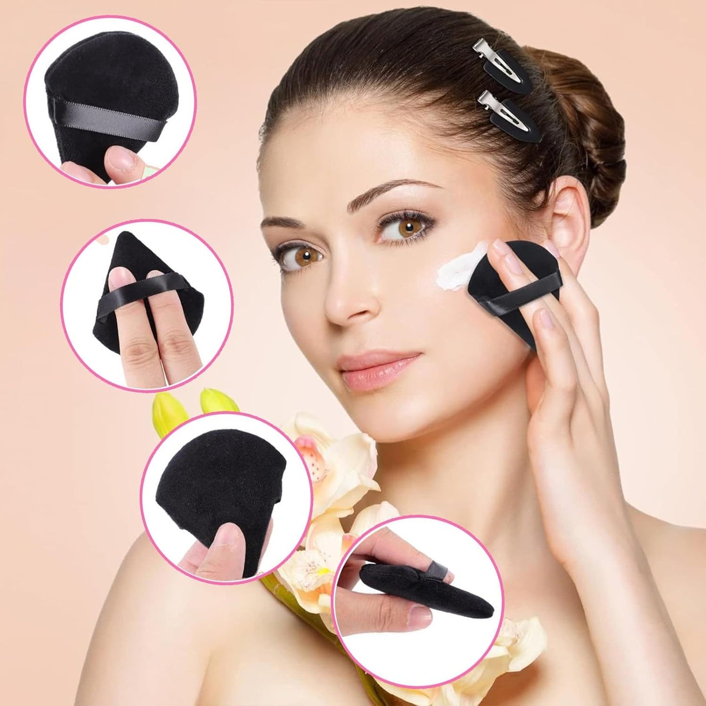 12 Pieces Powder Puff Face Triangle Powder Puff Soft Velour Makeup Puff Velour Puffs for Face Wet and Dry Cosmetic Foundation,Body Powder Blender Loose Mineral Powder Makeup Tool (Black,12 Pcs)