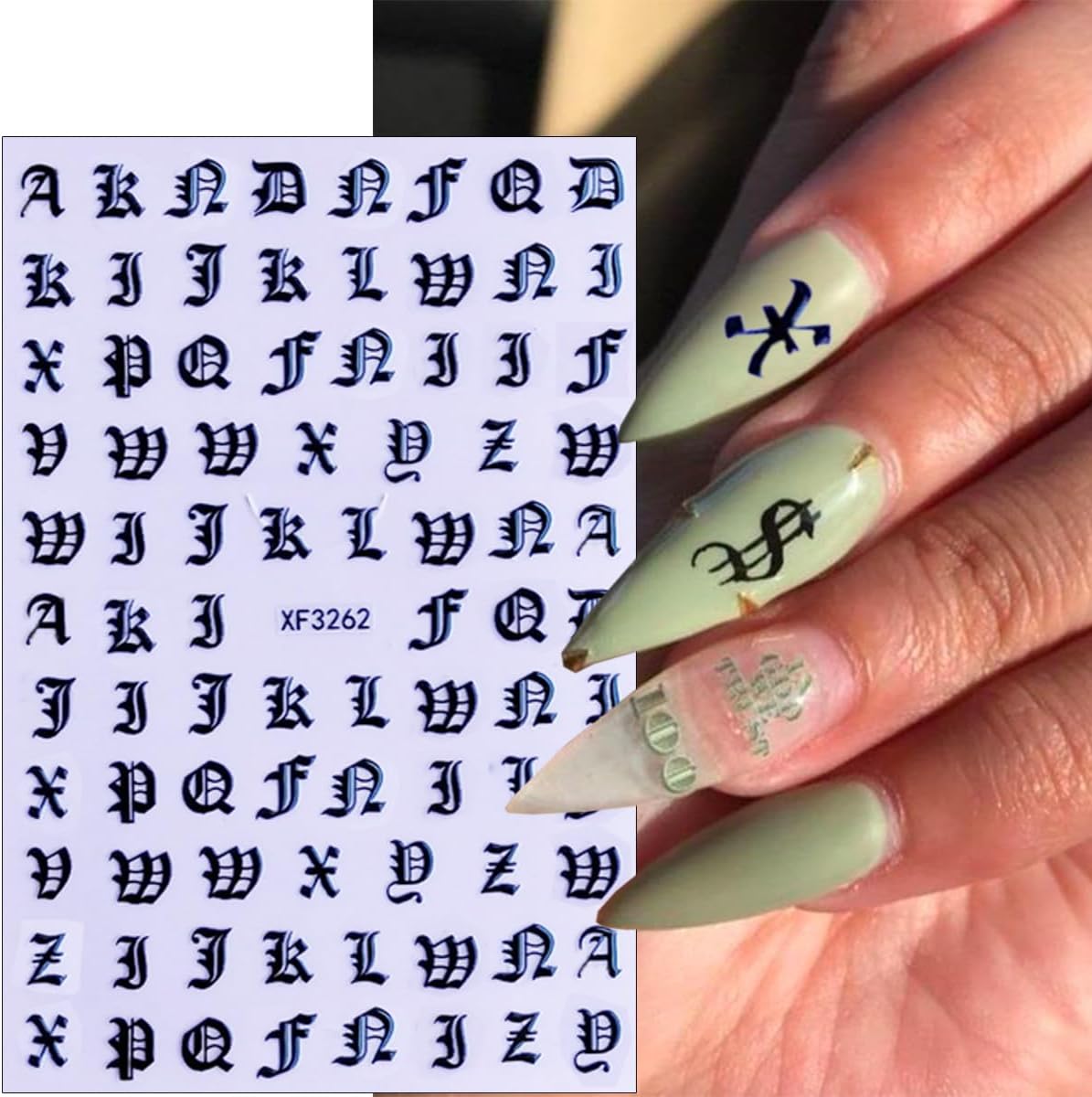 Old English Nail Stickers 8Sheets Holographic Old Letters Nail Art Stickers 8colors English Character Nail Design Decals Laser Glitter Gold Silver Letters Words Nail Art Supplies Decor for Women Girls
