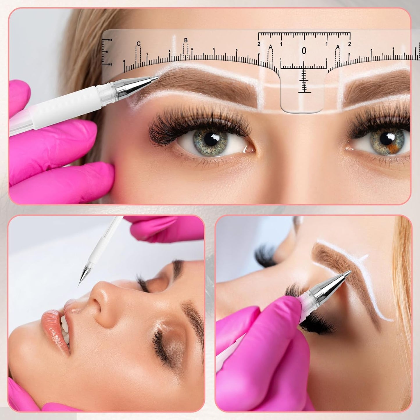 56 PCS Eyebrow Microblading Marker Pen & Disposable Brow Ruler - 2 Pcs Brow Mapping Pens with 4 Refills + 50 Pcs Eyebrow Stencil Guide Stickers - for Eyebrow Lamination, Lip & Skin Tattoo Makeup