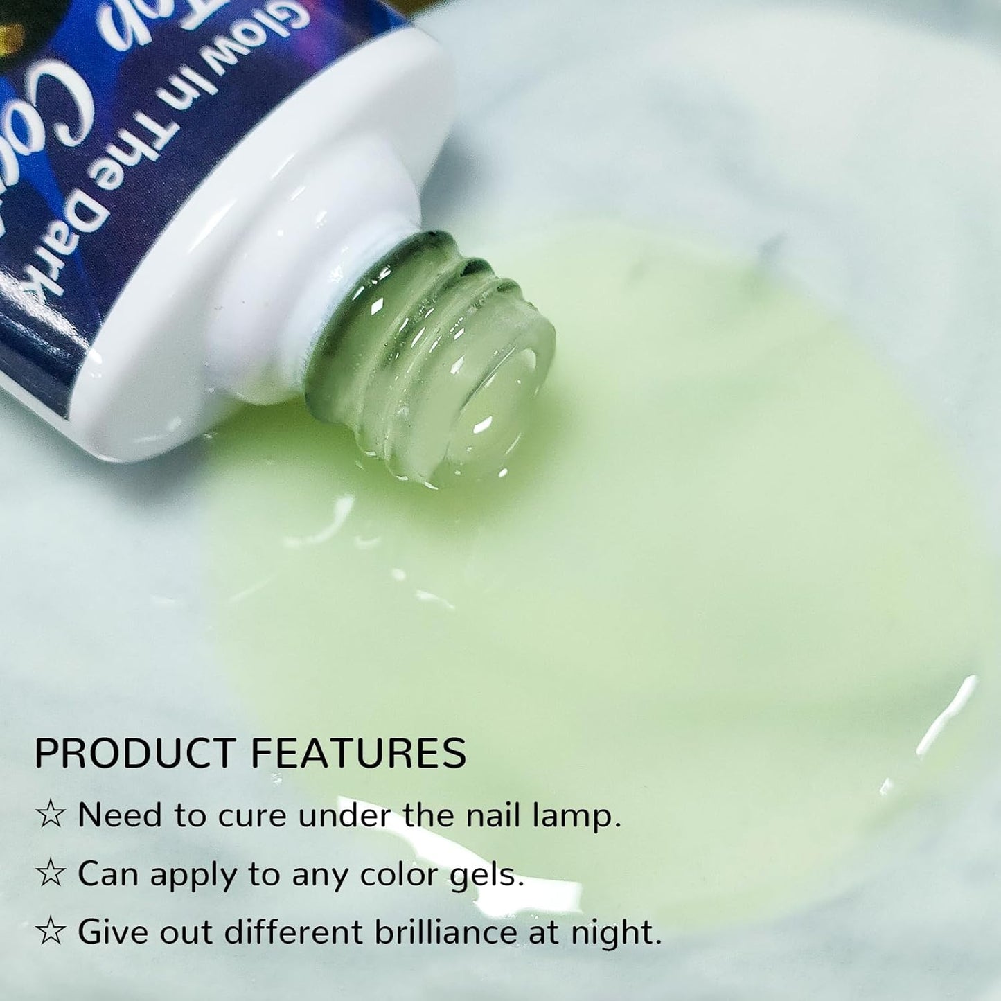 Glow In The Dark Gel, Glow Transparent Nail Top Coat, Long-lasting Luminous Nail Gel Top Coat for Nail Art, UV LED Needed Perfect with Any Colors Salon Pro DIY Home