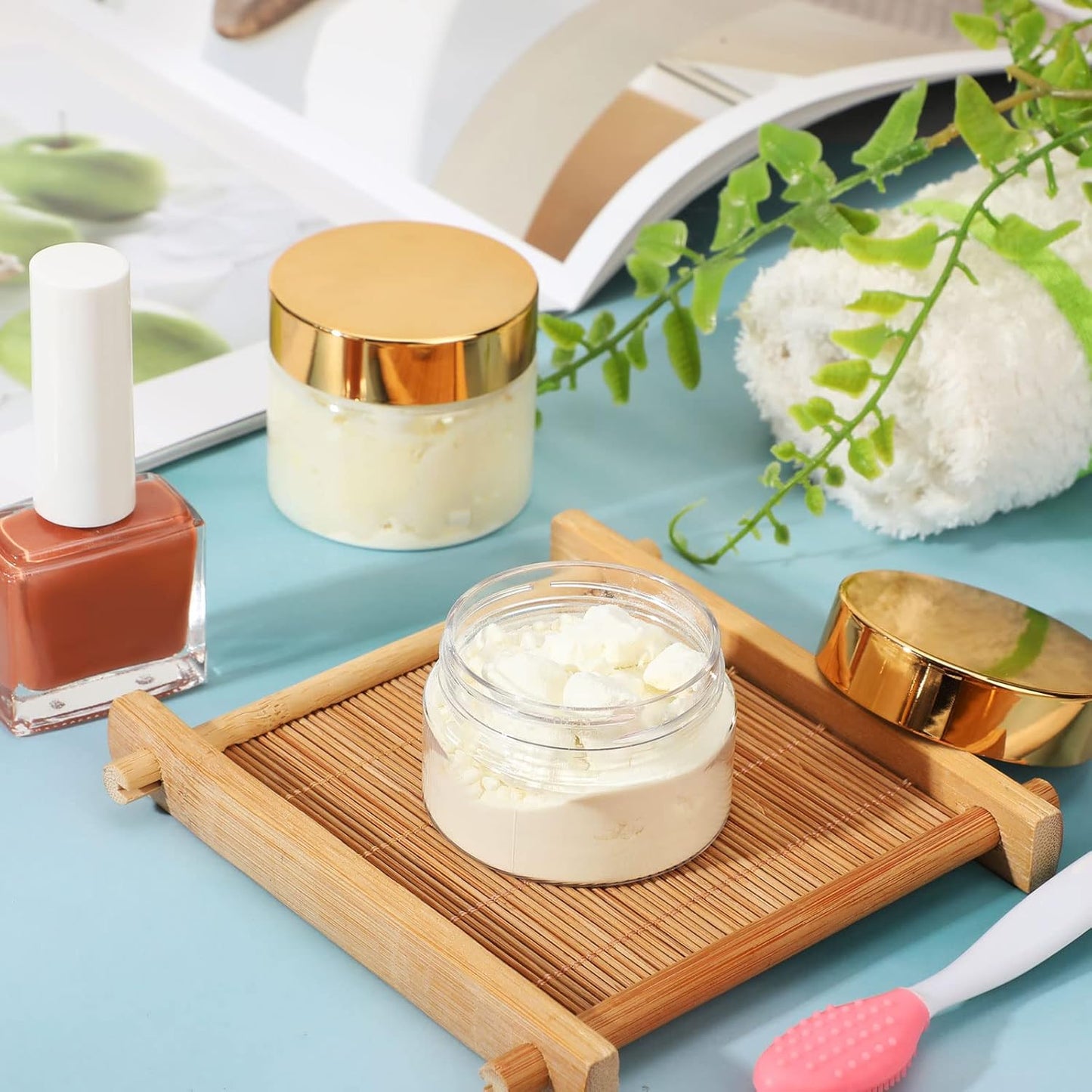 SATINIOR 100 Pcs Plastic Jars with Lids Small Containers Lids Wide Mouth Small Plastic Containers for Lotion Cream Rhinestones Body Butters Travel Storage(6 oz, Gold)